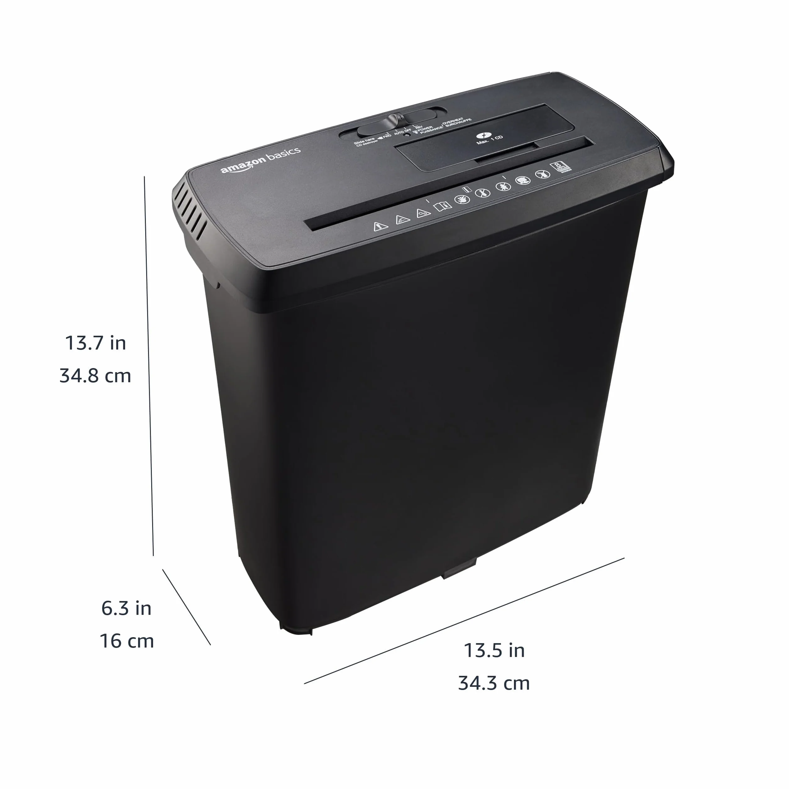Amazon Basics Niszczarka dokumentów, ciecie w paski, do 8 arkuszy, czarna
