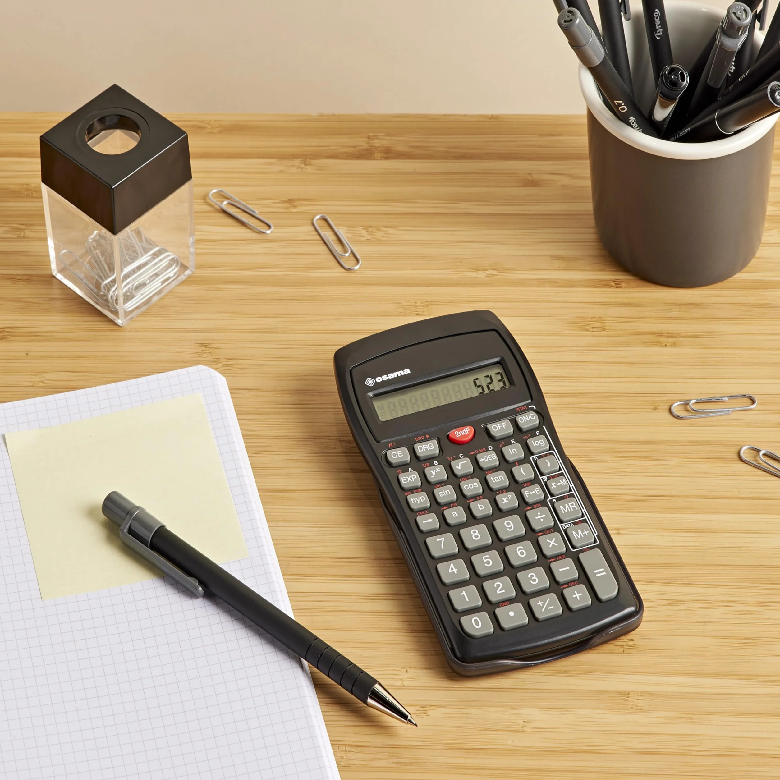 Osama - Calculadora Cientifica Escuela Ideal Como Accesorios y Material Oficina, Con 56 Funciones, 10 Cifras en Mantissa y 2 en Exponente - Calculadora Científica Con Funda Rígida Corredera, Negro
