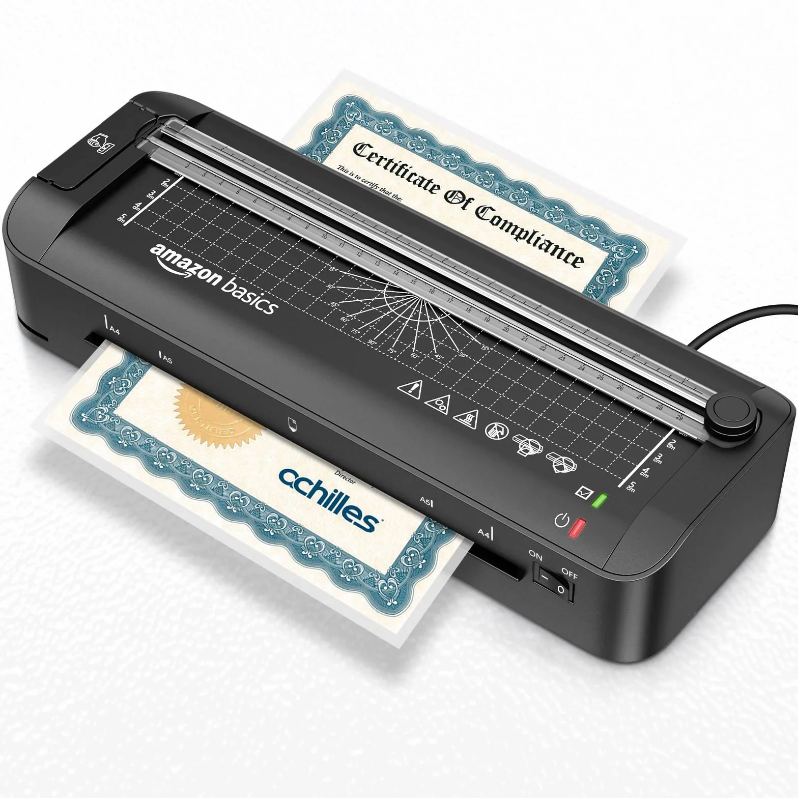 Amazon Basics Laminator termiczny 3 w 1 A4, cięcie, dziurkowanie, zaokrąglanie narożników, czarny