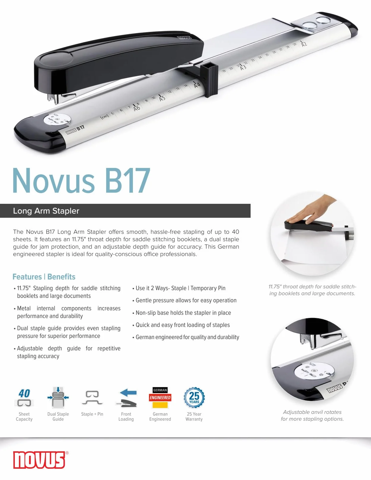 Novus B 17 skoroszytów z długim rękawem (z głębokością do 300 mm, na 40 arkuszy (80 g/m²)) jasnoszary/głęboka czerń