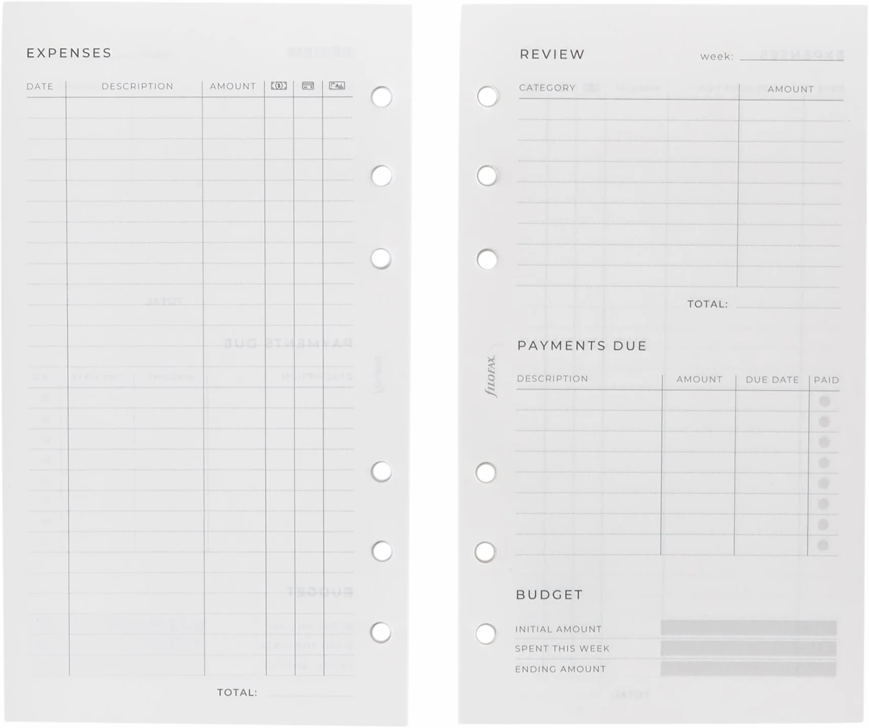 Filofax Expense Tracker Wkład do Notatnika A5 Biały