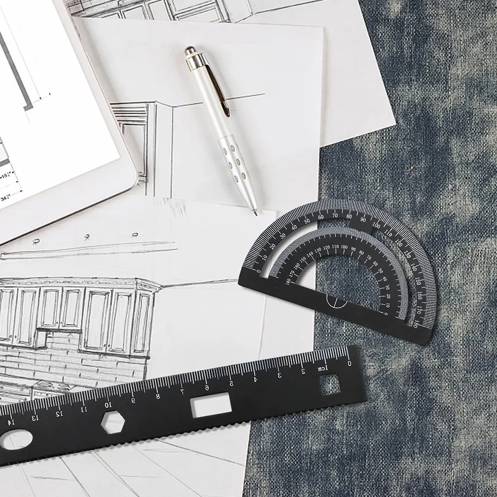 4-częściowy zestaw linijek ze stopu aluminium, linijka matematyczna, zestaw narzędzi geometrycznych, kątomierz, artykuły studenckie, 4 w jednym, pomiar dla nauczyciela, ucznia, rysowania i