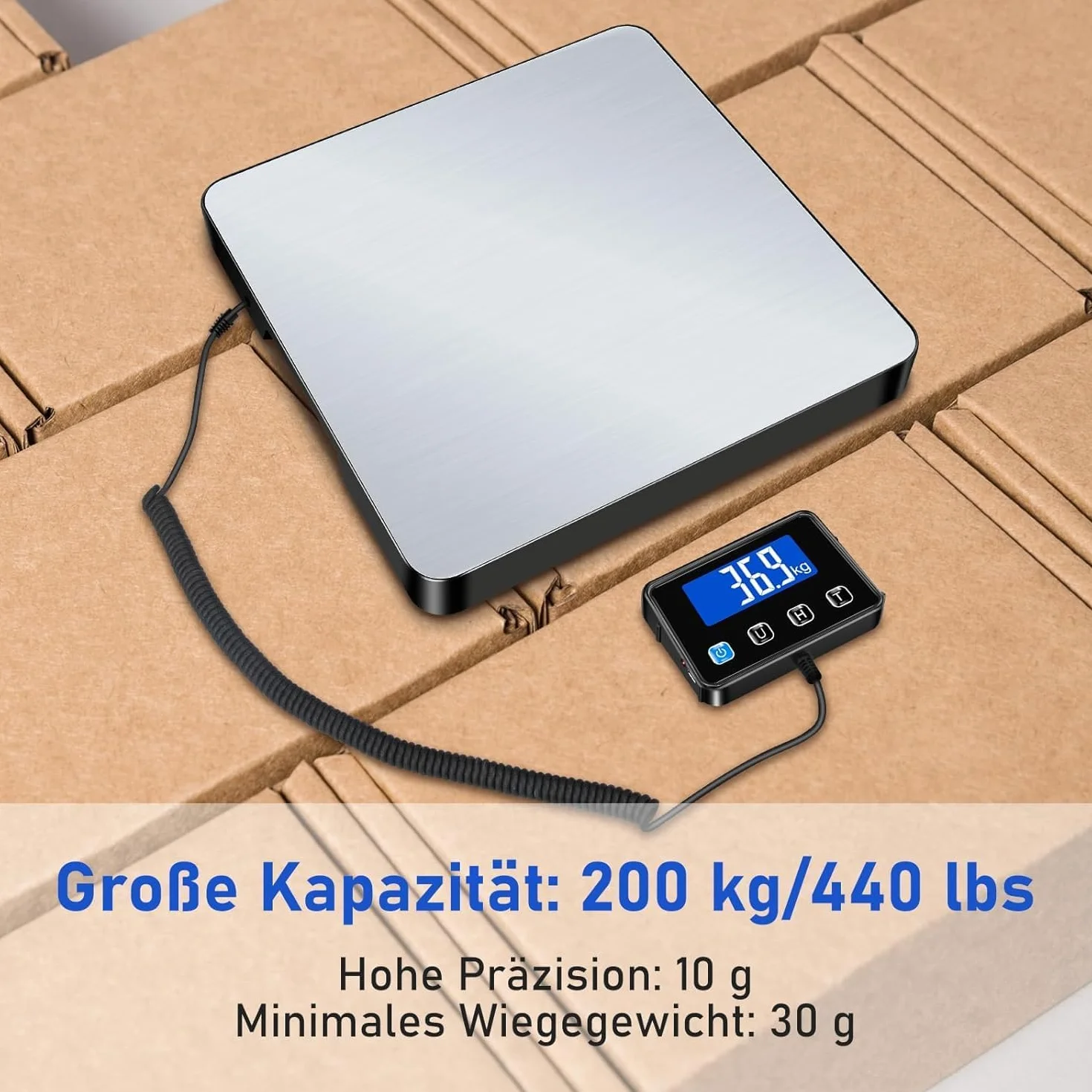 Cyfrowa Waga Platformowa ze Stali Nierdzewnej 200 kg, 10 g, Funkcja Hold/Tara