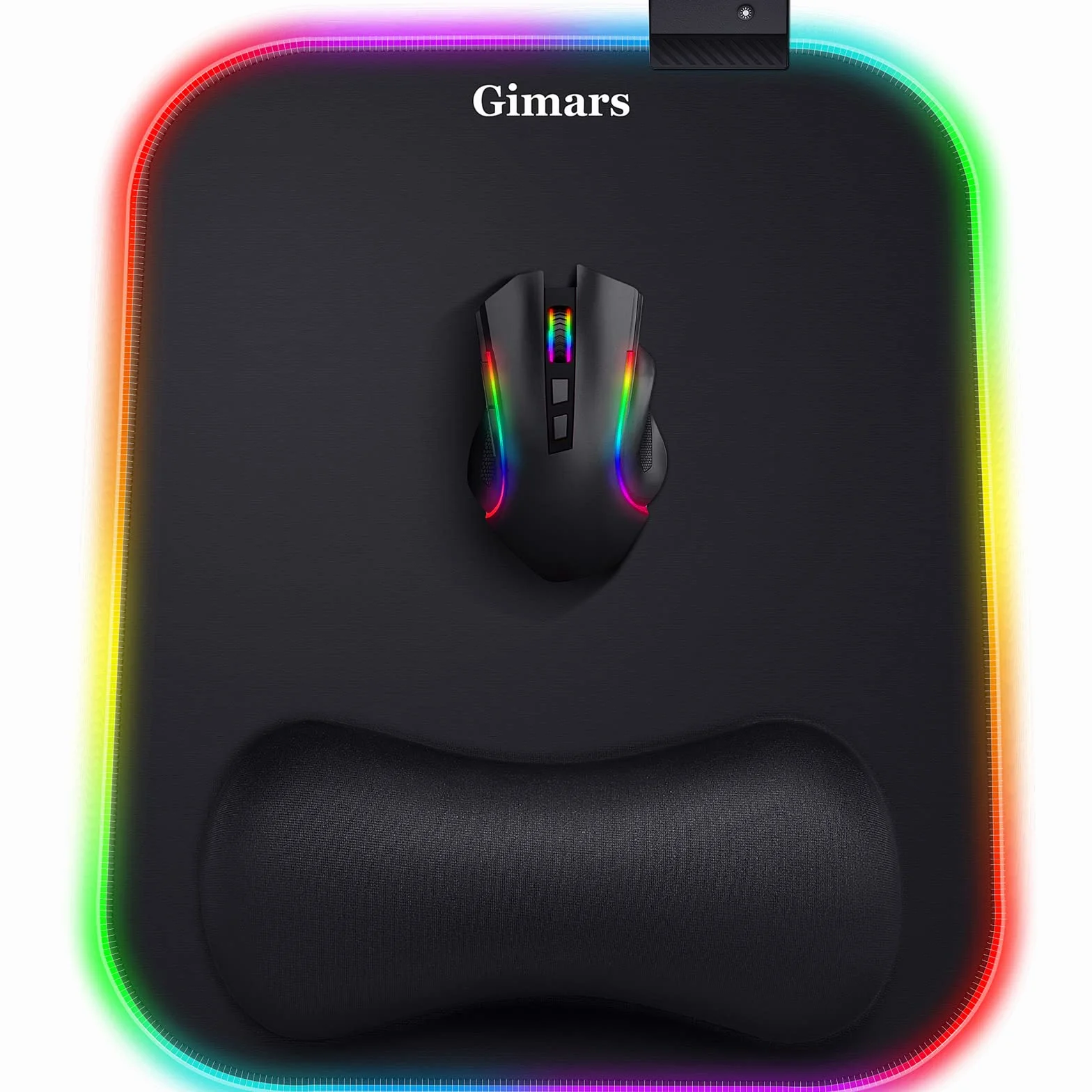 Gimars Ergonomiczna Podkładka pod Mysz z Podpórką pod Nadgarstek 30x25 cm RGB LED 10 Trybów Antypoślizgowa