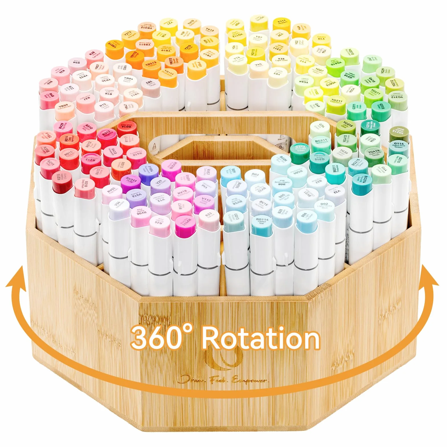 Ohuhu Organizer na markery obracany 360° bambusowy 8+2 przegródki 162 markery 750 kredek