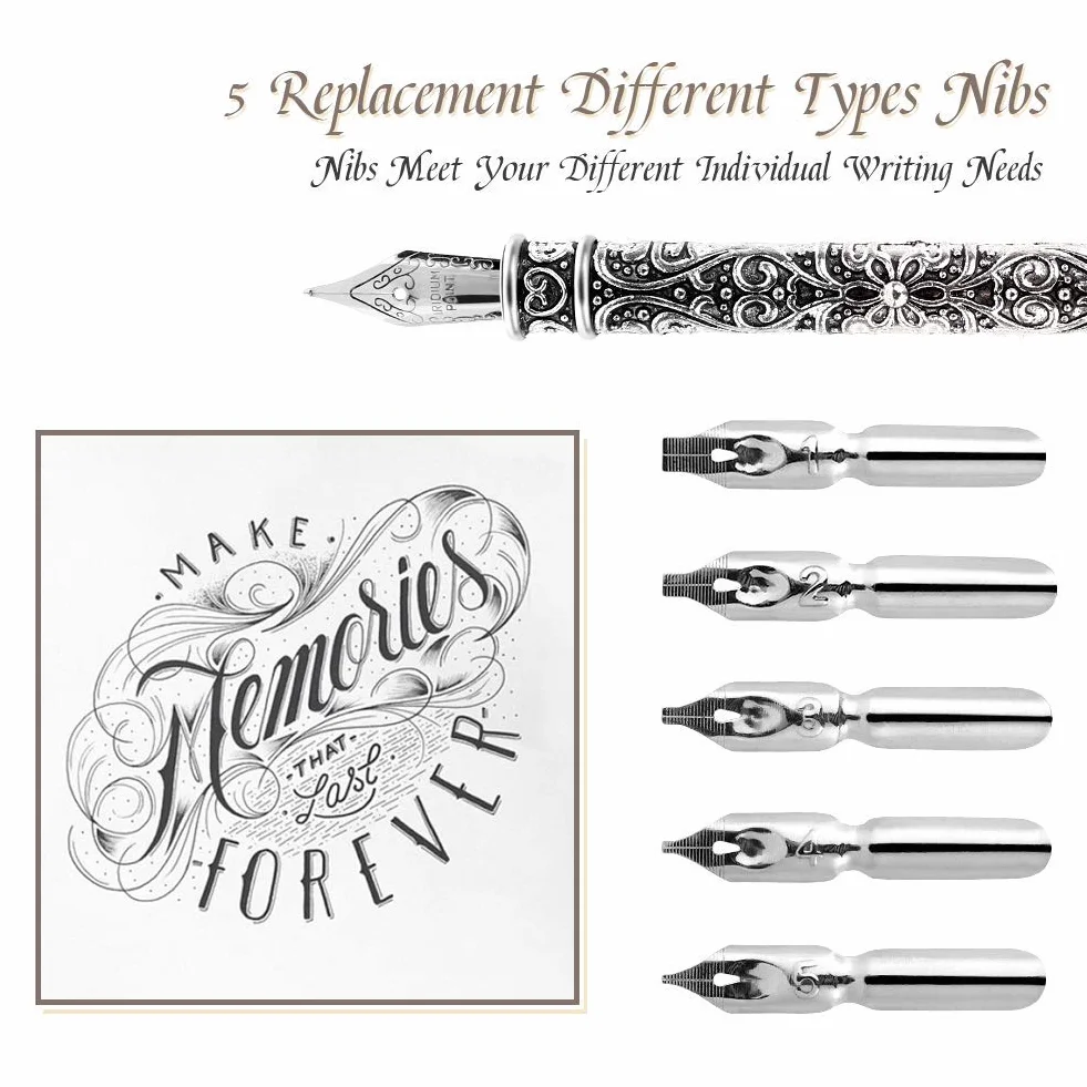 Quill Pen antike Kalligraphie Feder handgemachte Feder und Tinte Set, calligraphy set für englische Schrift, Vintage Executive Briefpapier Geschenk mit Flasche Nib Bases (rot)