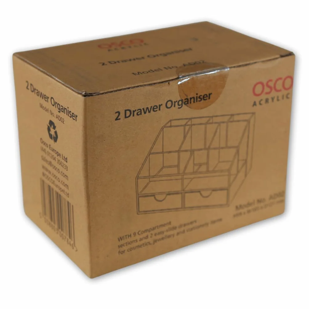 OSCO AD02 organizer na biurko z dwiema szufladami z przezroczystego akrylu, bezbarwny