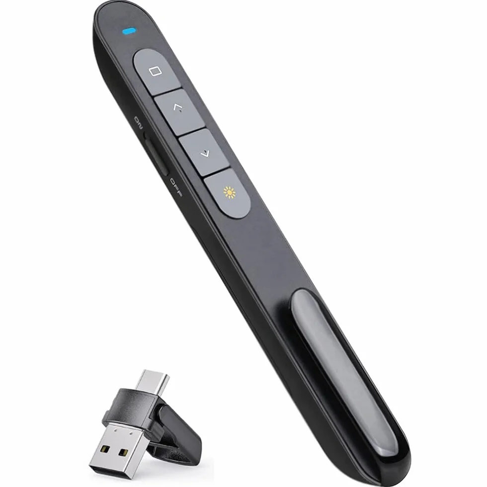 Bezprzewodowy wskaźnik prezentacji USB typu C 2 w 1 do PowerPoint, pilot zdalnego sterowania PPT do laptopa Mac