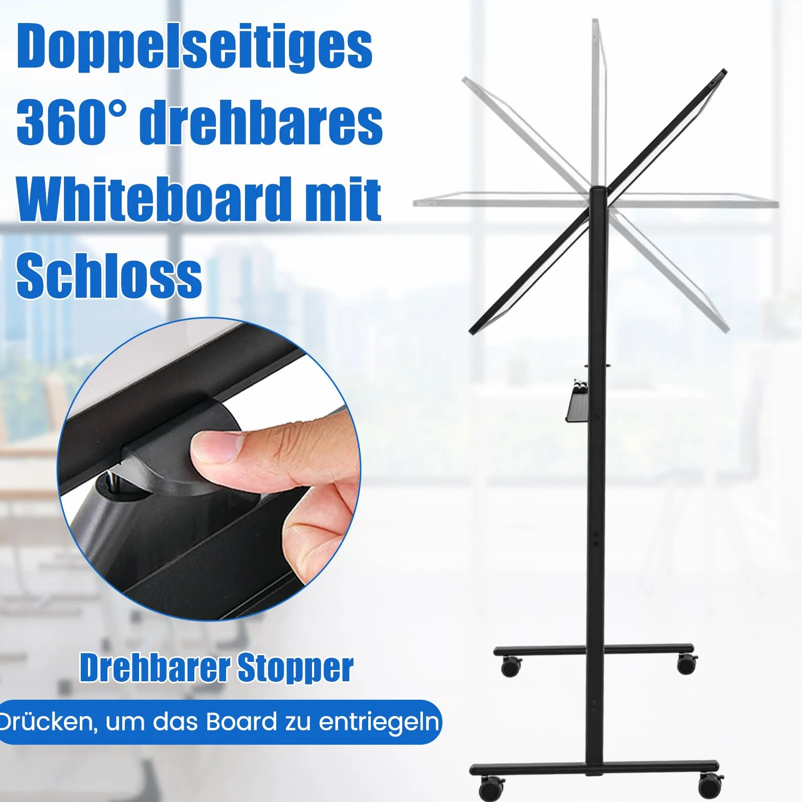 COSTWAY Dwustronna tablica suchościeralna magnetyczna 120 x 80 cm z kółkami i stojakiem