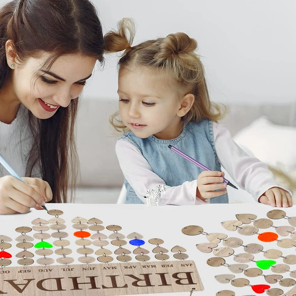 Drewniany Kalendarz Ścienna Tablica Przypomnienie o Urodzinach DIY Ozdoba Biurowa dla Dzieci