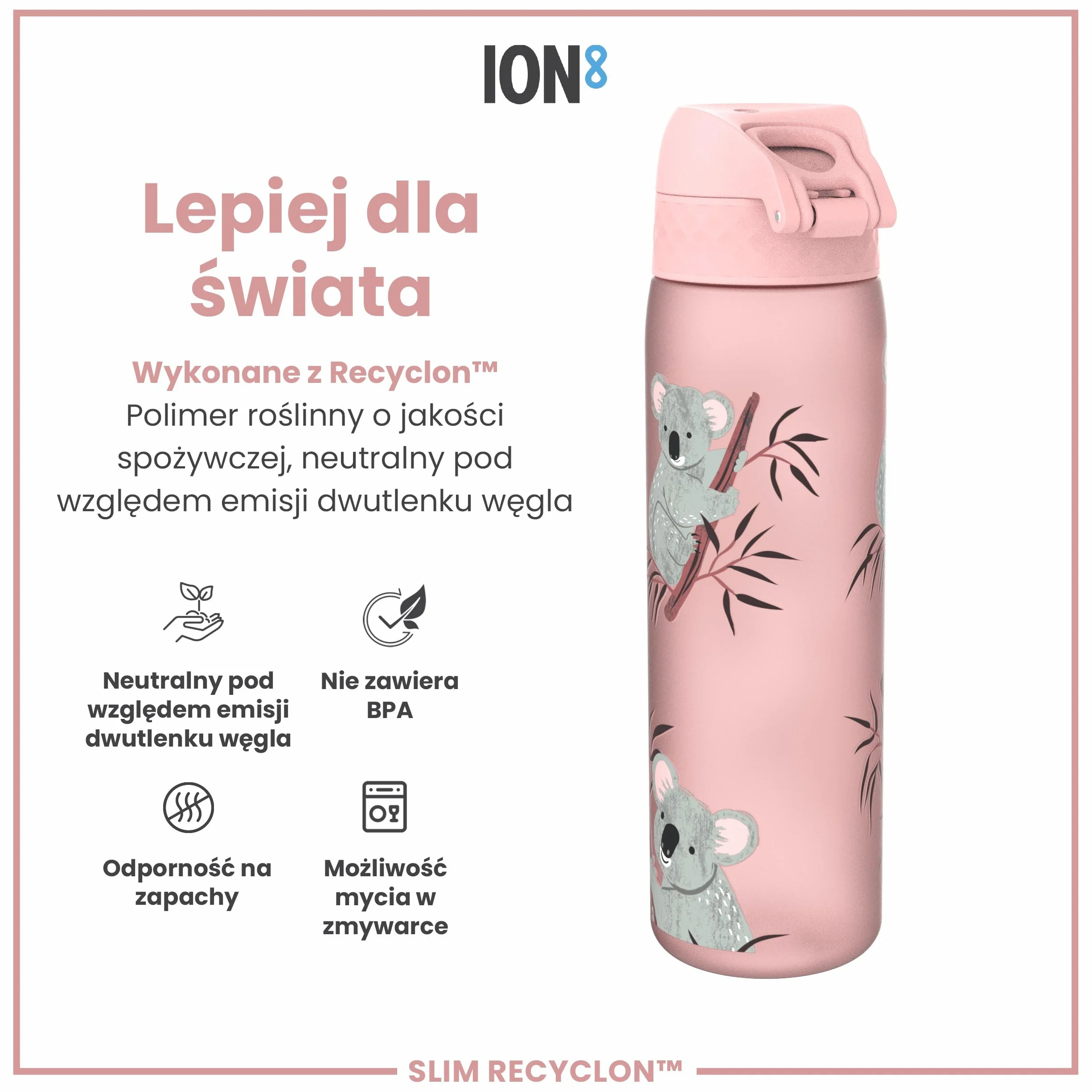 ION8 Butelka na Wodę 500 ml Szczelna Bez BPA Łatwe Otwieranie