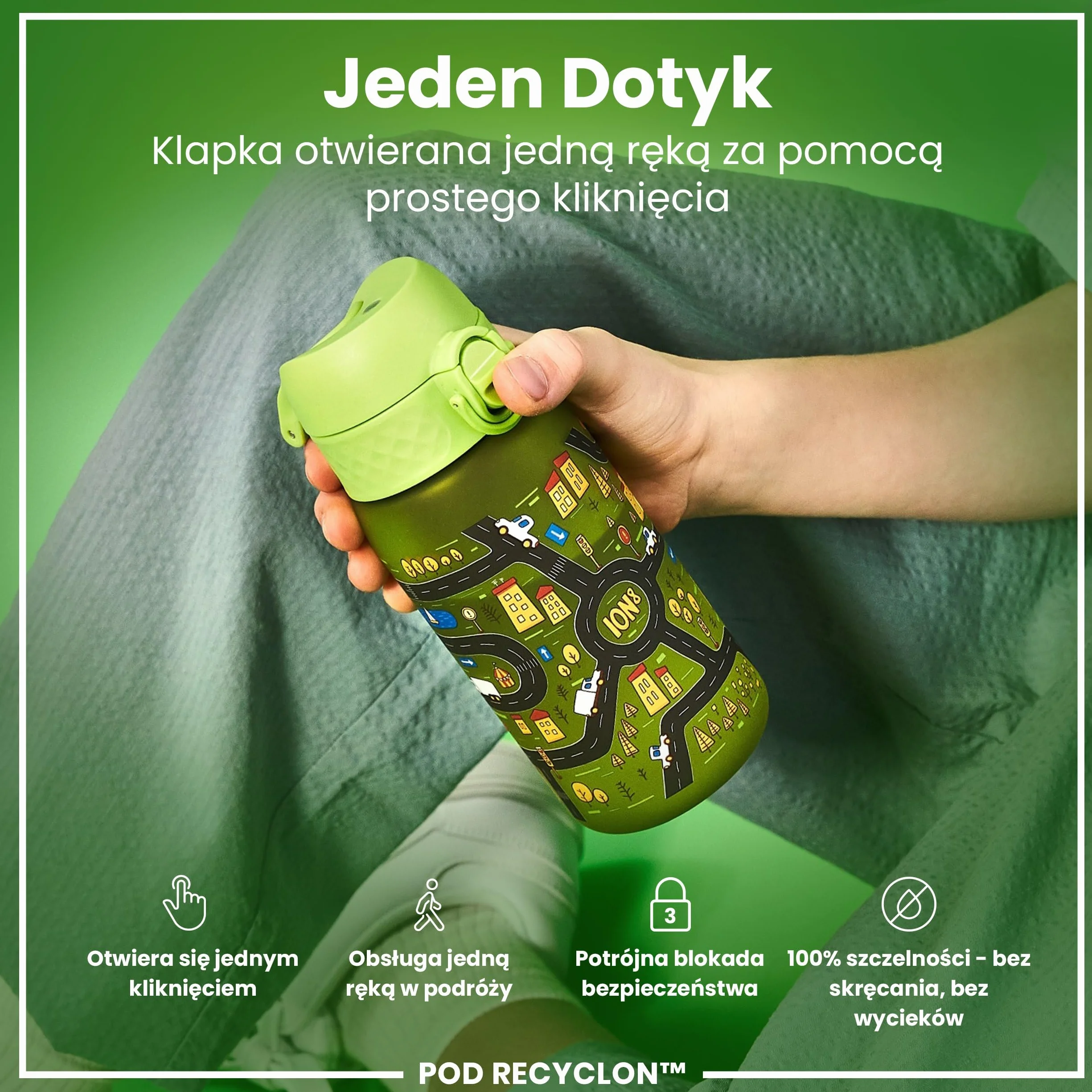 ION8 Butelka dla Dzieci, 350 ml/12 oz, Szczelna, Łatwa do Otwarcia, Bezpieczny Zamek, Można Myć w Zmywarce, Bez BPA, Uchwyt do Przenoszenia, Łatwa do Czyszczenia, Bezwonny, Auta