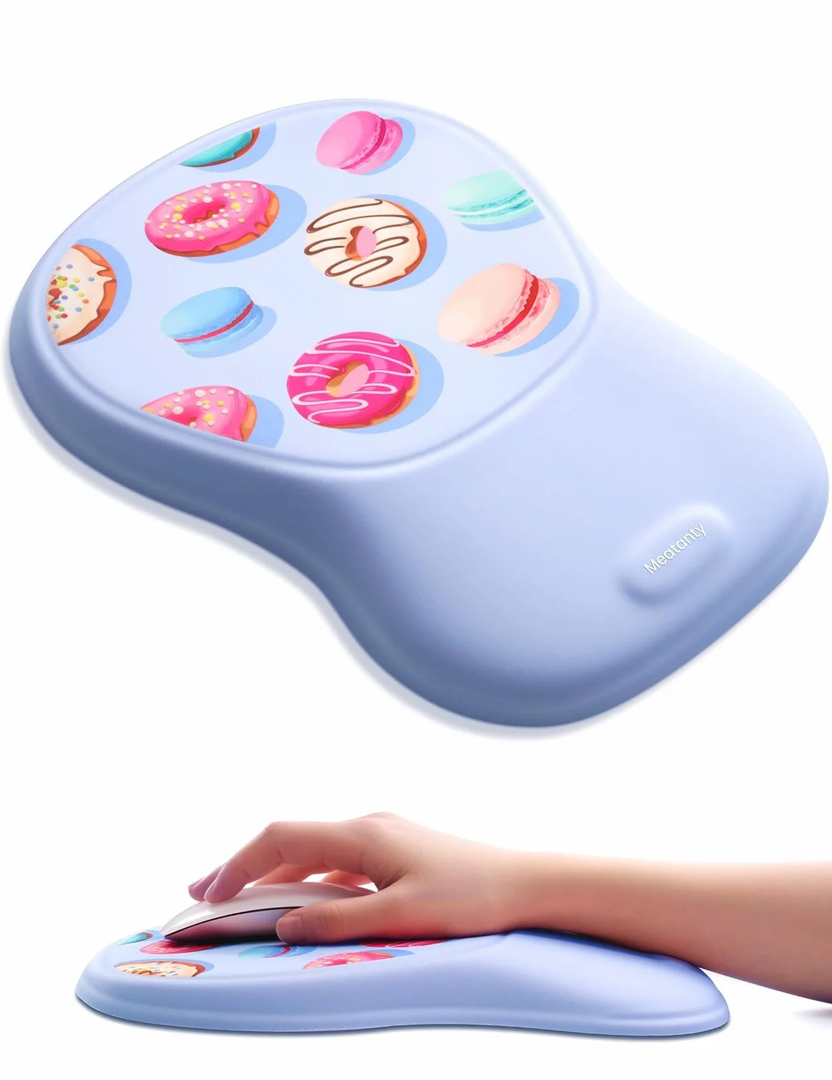 Podkładka pod mysz z podpórką pod nadgarstek, ergonomiczna podkładka pod nadgarstek, miękka pianka z pamięcią kształtu, poduszka na biurko, do biura, laptopa, niebieska