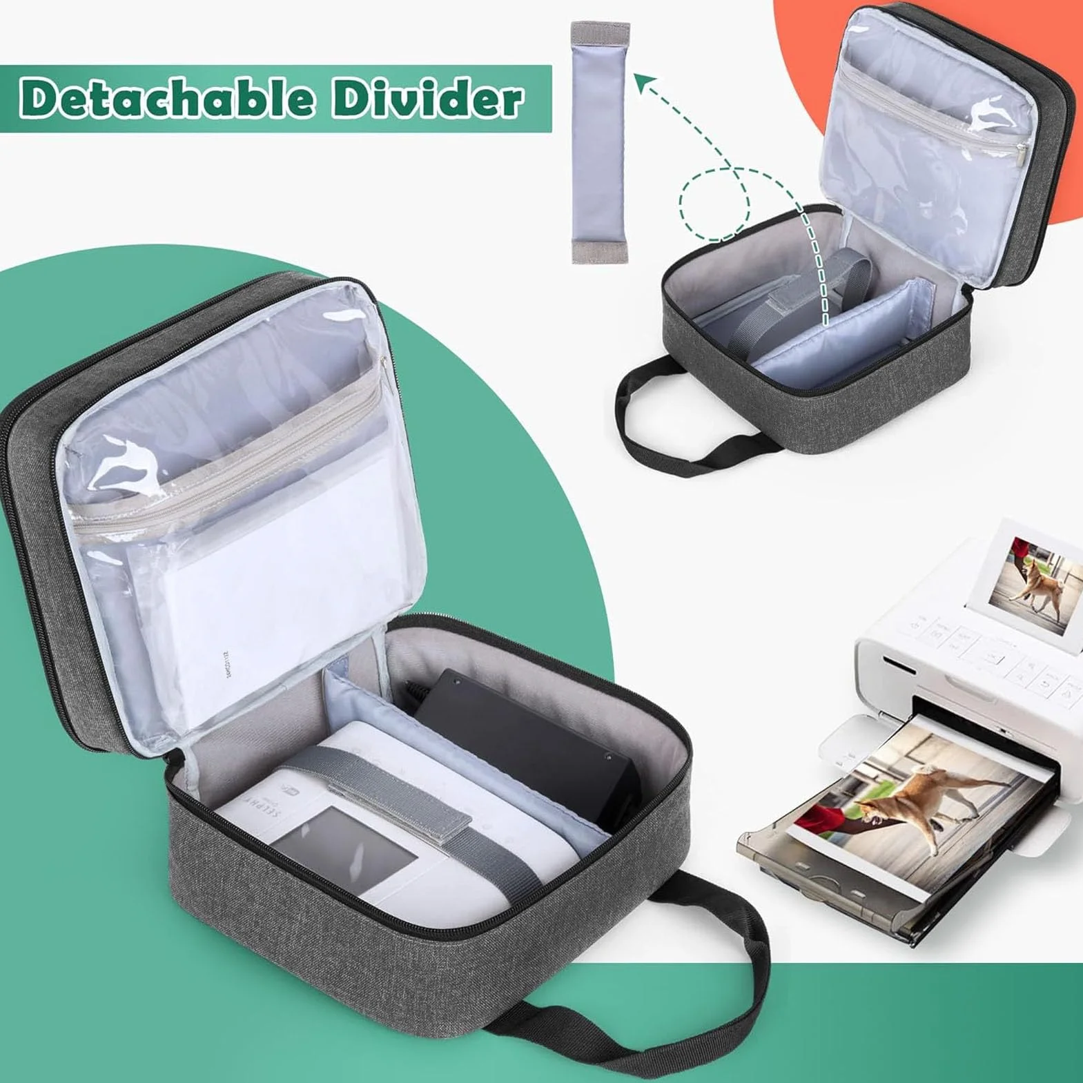 Etui na drukarkę Selphy CP1500 CP1300 CP1200, poliester, szare