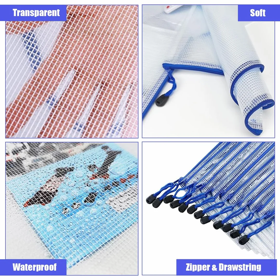 5 sztuk torebek na dokumenty A4 Zip, plastikowa wodoodporna torba na zamek błyskawiczny z siatki na dokumenty, teczka na dokumenty z zamkiem błyskawicznym do szkoły, podróży, biura