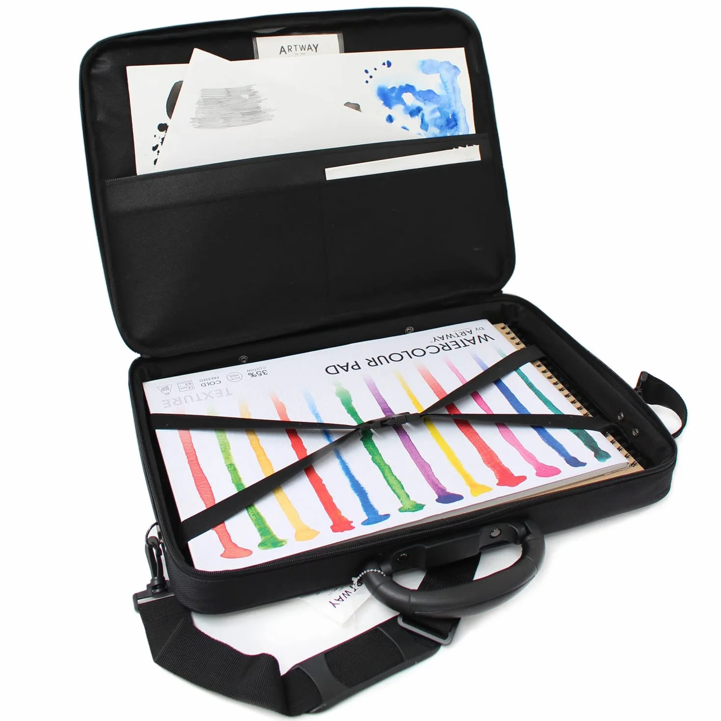 Artway A2 Art Portfolio Case teczka do przechowywania sztuki z uchwytem i paskiem na ramię czarna