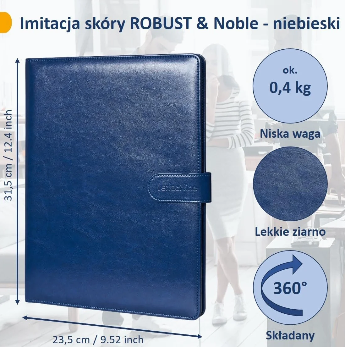 perfect line - Teczka z klipsem DIN-A4 z zapięciem magnetycznym - wykonana z wytrzymałej sztucznej skóry o stylowym wyglądzie skóry - teczka biznesowa premium (1 teczka - niebieska)