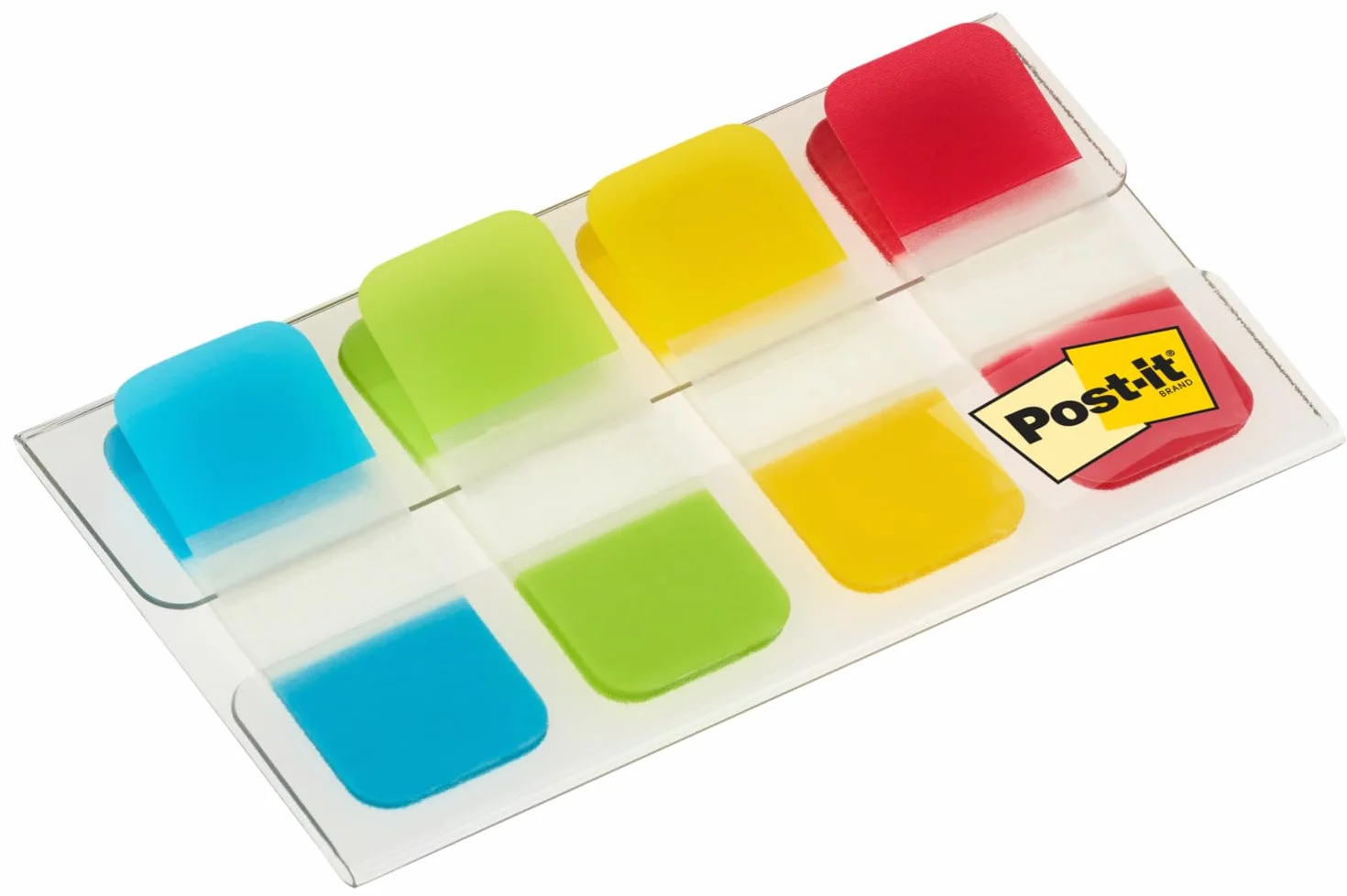Post-it Index Strong Tabs na dokumenty, małe - 40 zakładek, 15,8 mm x 38,1 mm, żółte, czerwone, niebieskie, zielone - bardzo mocne samoprzylepne flagi do dokumentów i informacji