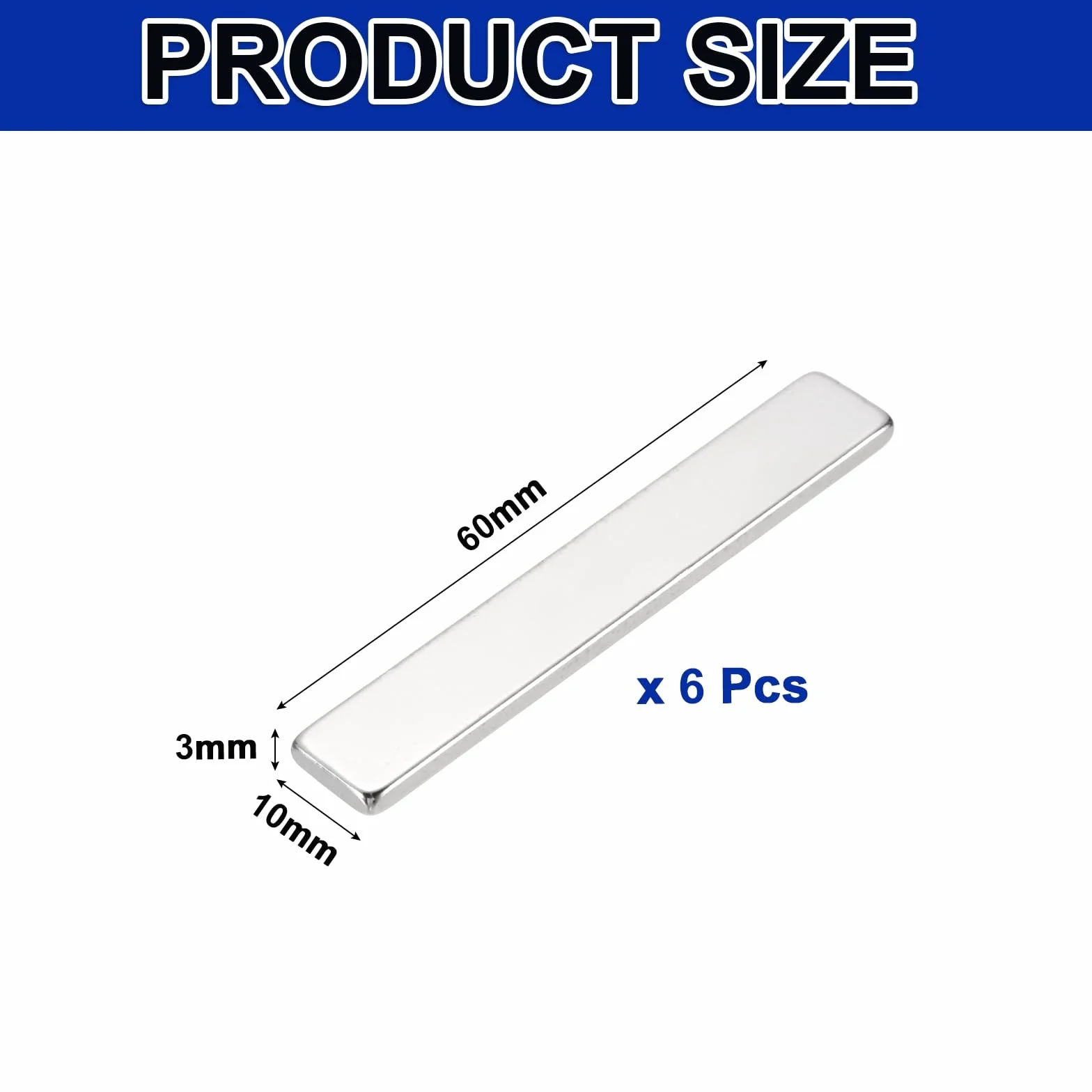 QUARKZMAN 6 sztuk magnesów mocnych, magnesy bardzo mocne, magnesy prostokątne do tablicy magnetycznej, do biur, do kuchni, do szafy kuchennej, do warsztatu (60x10x3mm)