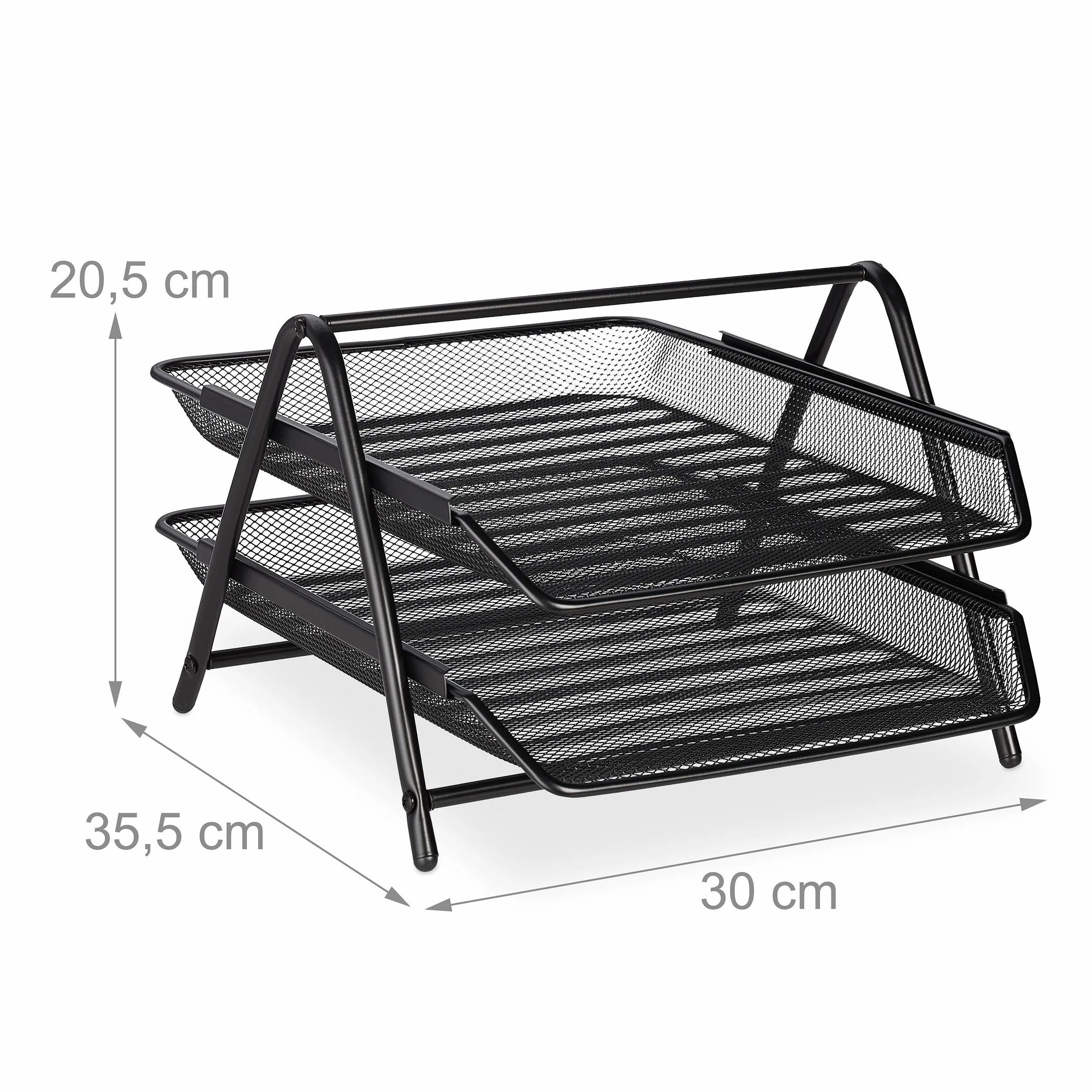 Relaxdays Półka na dokumenty 2 przegródki A4 siatka metalowa czarna 20,5x30x35,5 cm