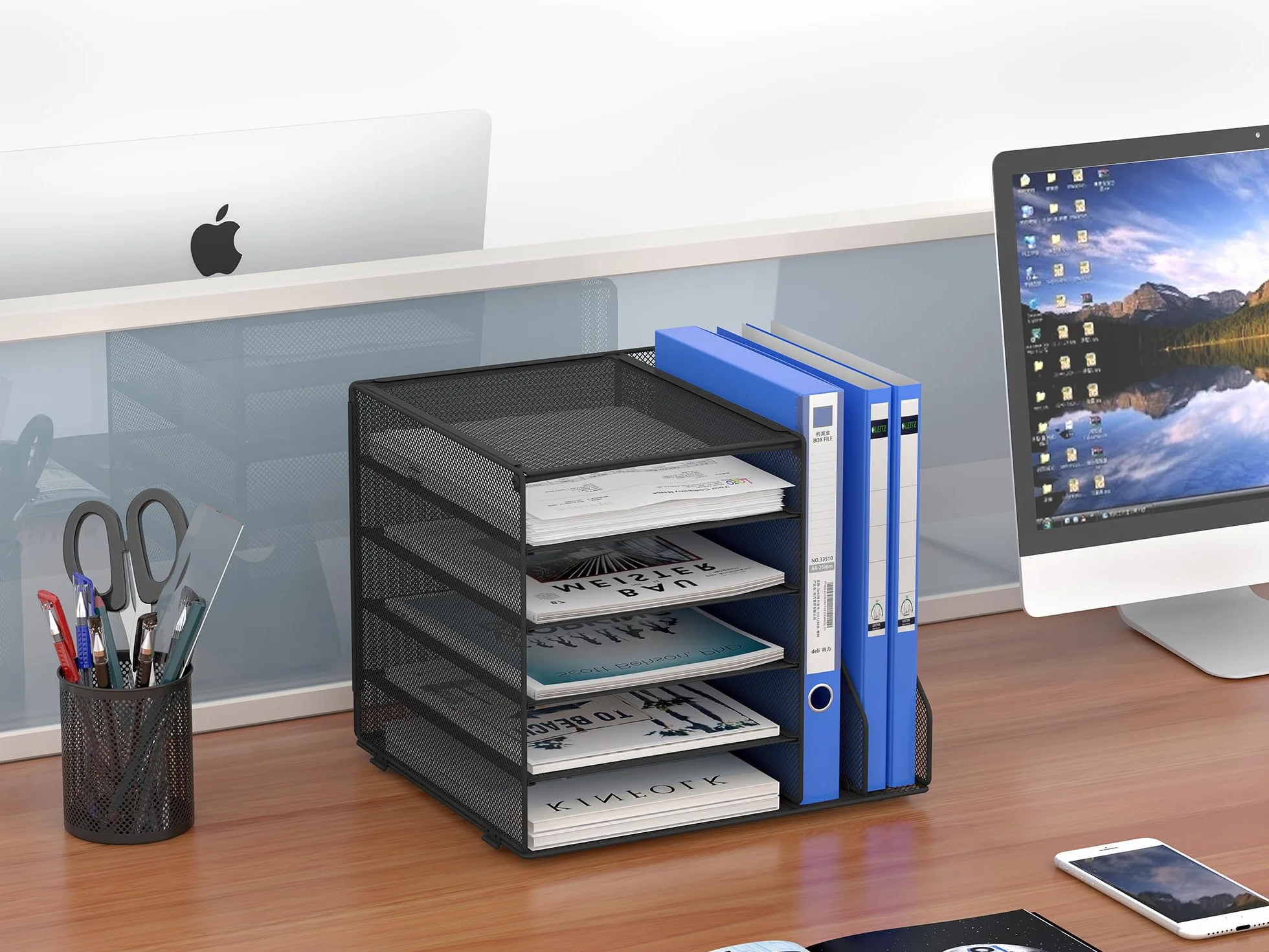 EasyPAG Organizer na Biurko A4 7 Przedziały Metal Siatka,Taca na Czasopisma,Półka na Listy,Półki na foldery,Stojak na Dokumenty do Domu & Biura,Czarny