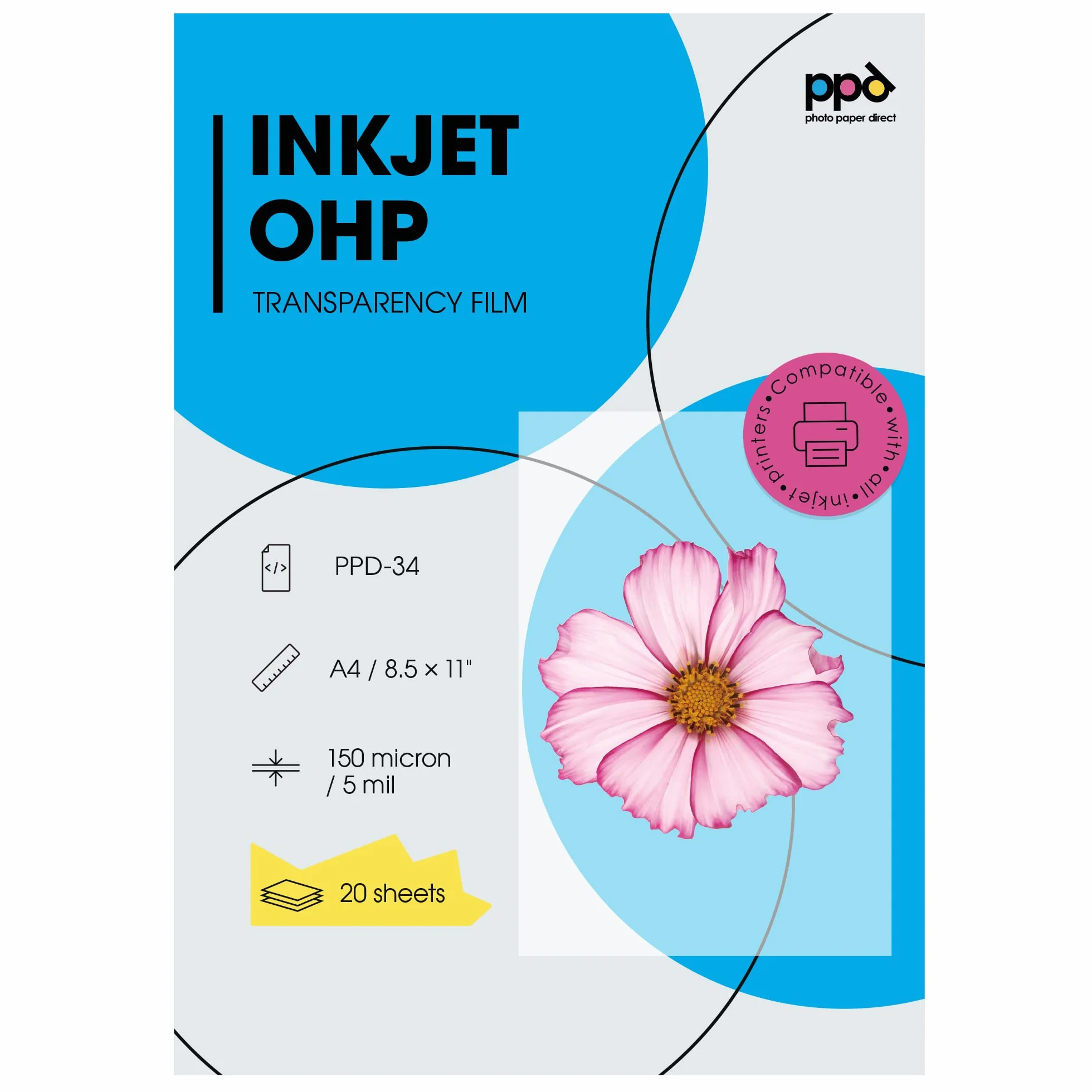 Przezroczyste Arkusze OHP PPD A4 20 sztuk do Drukarek Atramentowych Inkjet