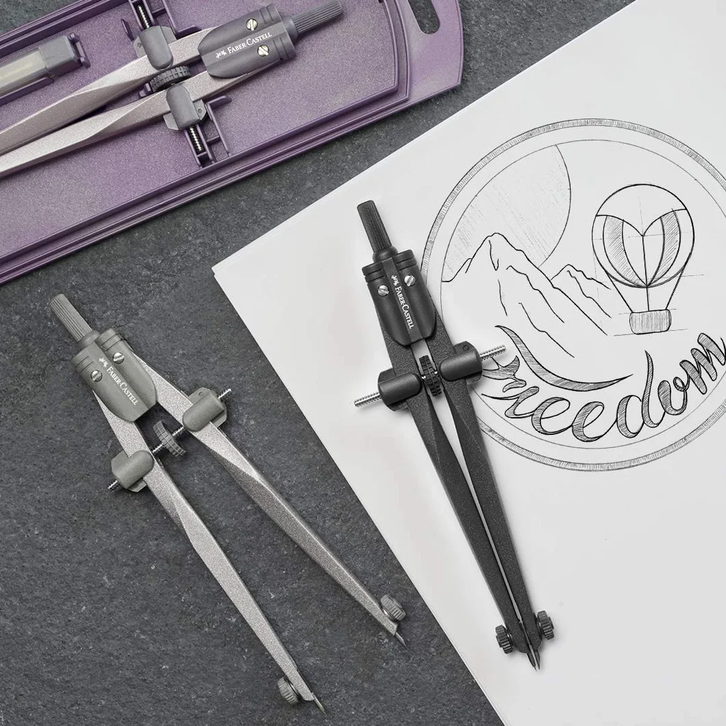 FABER-CASTELL 174530 – cyrkiel z szybką regulacją Stream, Blackstone, zestaw cyrkli z częściami zamiennymi i wkładami do cyrkli