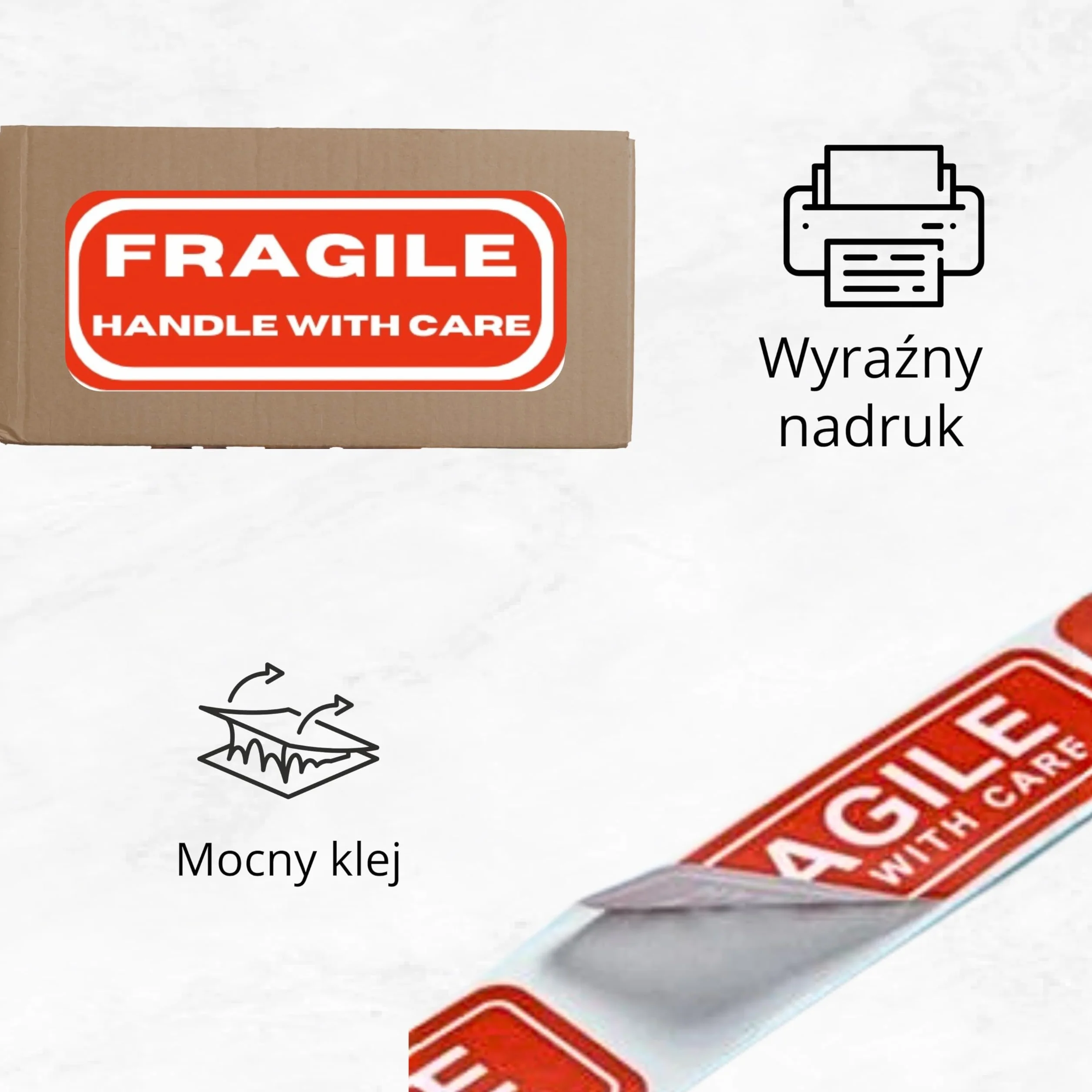 Double Dragon, 500 naklejek „Fragile” 1"x 3" (25mm x 76mm), Naklejki Ostrzegawcze „Obsługiwać Ostrożnie” do Wysyłki i Pakowania, 1"x 3"