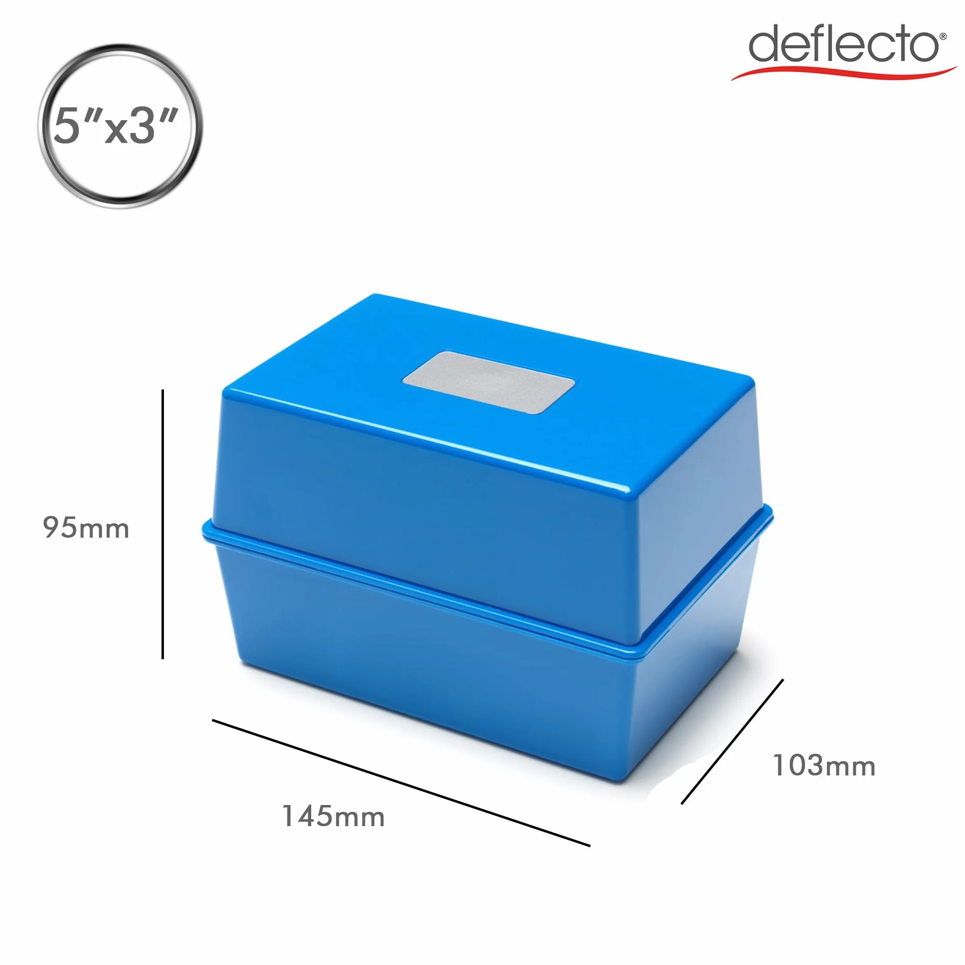 Deflecto CP010YTBLU pudełko na karty indeksowe 5 x 3 niebieskie