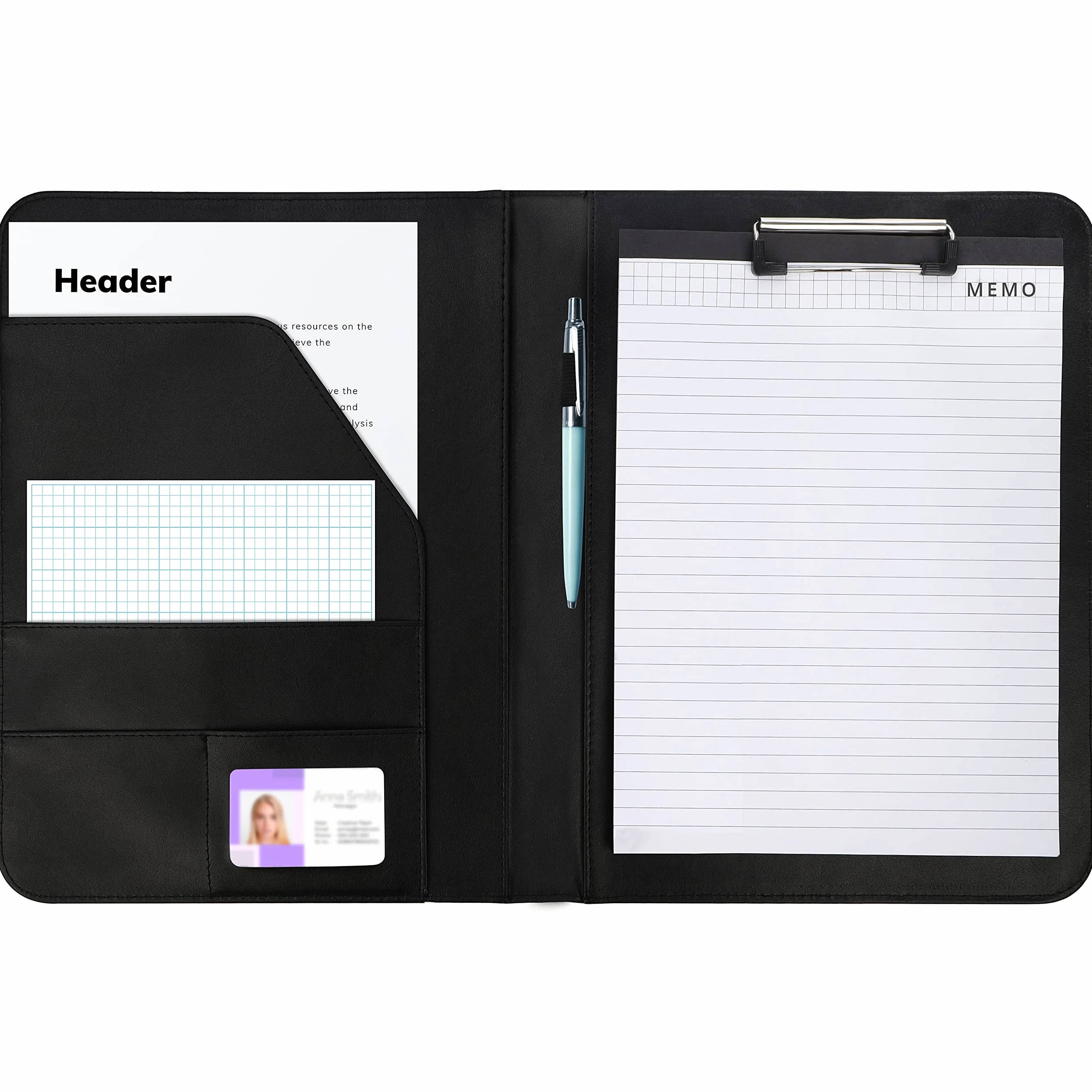 Kurtzy Czarna teczka konferencyjna A4 ze sztucznej skóry, składany organizer