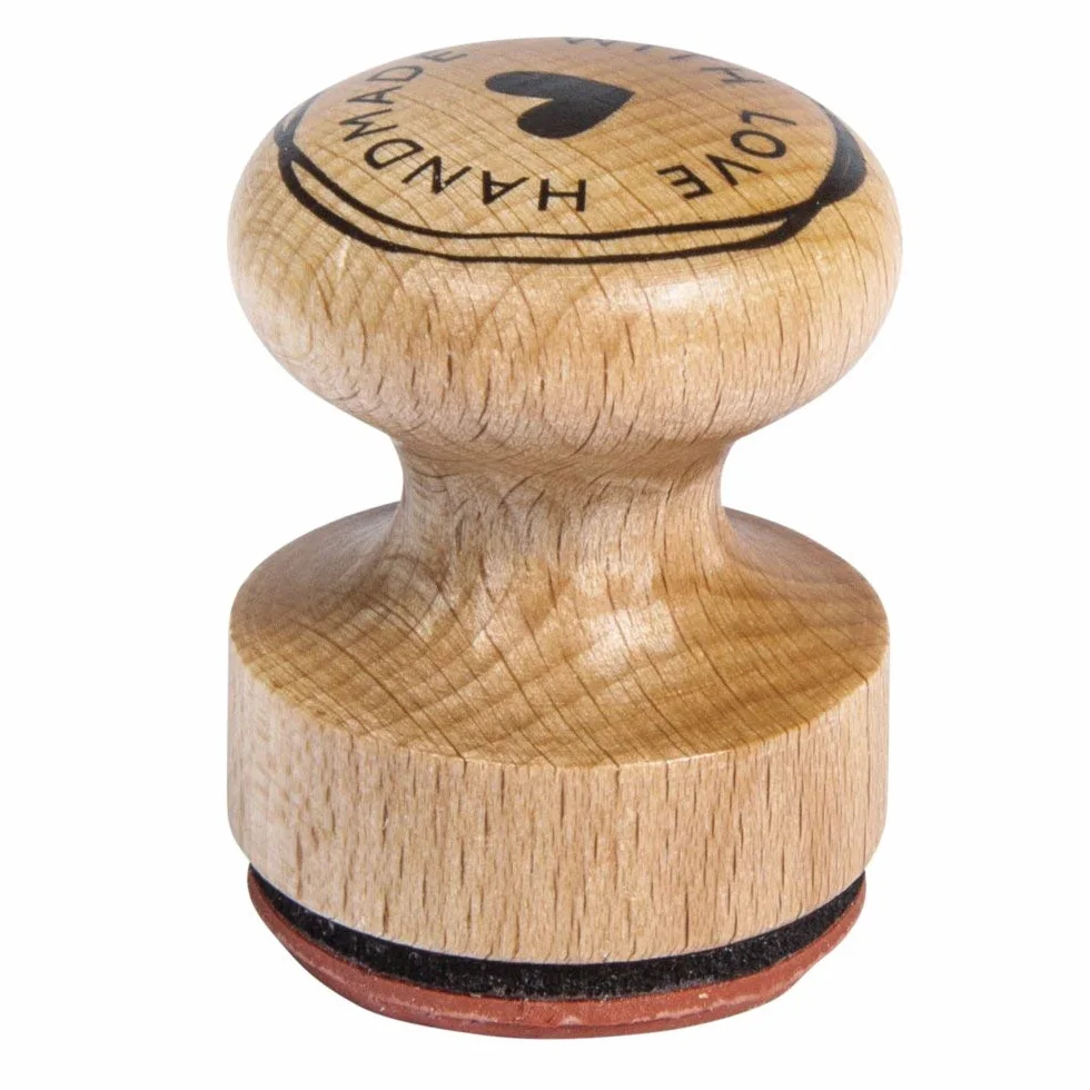 RAYHER HOBBY Rayher pieczątka drewniana "Handmade with love", okrągła, 3 cm ø, drewniana pieczątka z motywem, pieczątka drewniana, pieczątka z masłem, stempel okrągły, 29022000