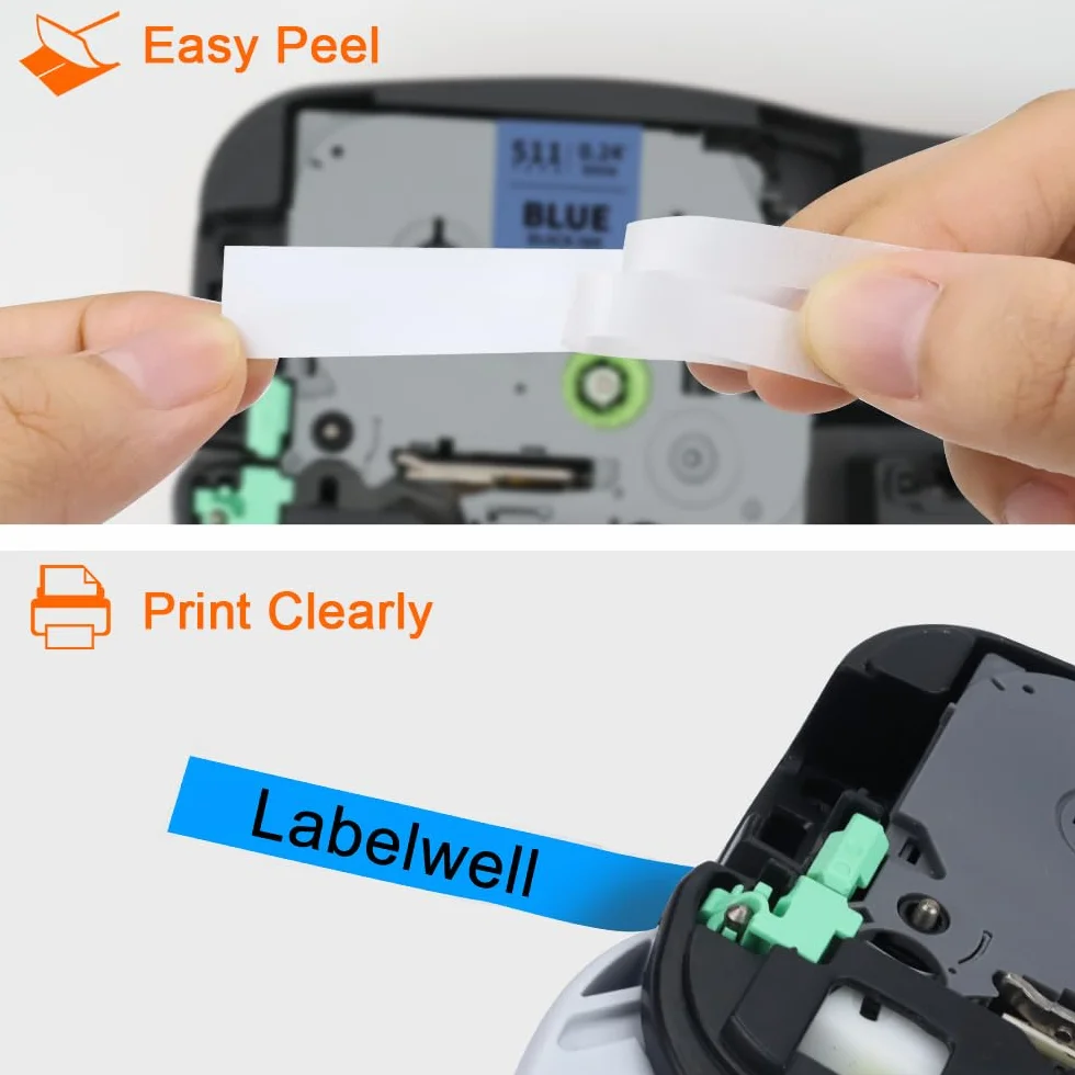 Labelwell taśma etykietowa 6 mm laminowana kompatybilna z Brother P-touch TZe-211