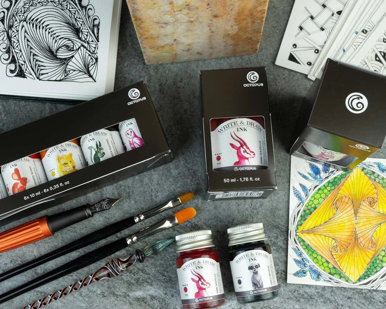 Octopus Write and Draw Ink 476 Orange Monkey - Wodoodporny Tusz do Pisania, Rysowania i Kaligrafii - Odporny Na Działanie Światła, do Piór Wiecznych - Pomarańczowy, 50 ml