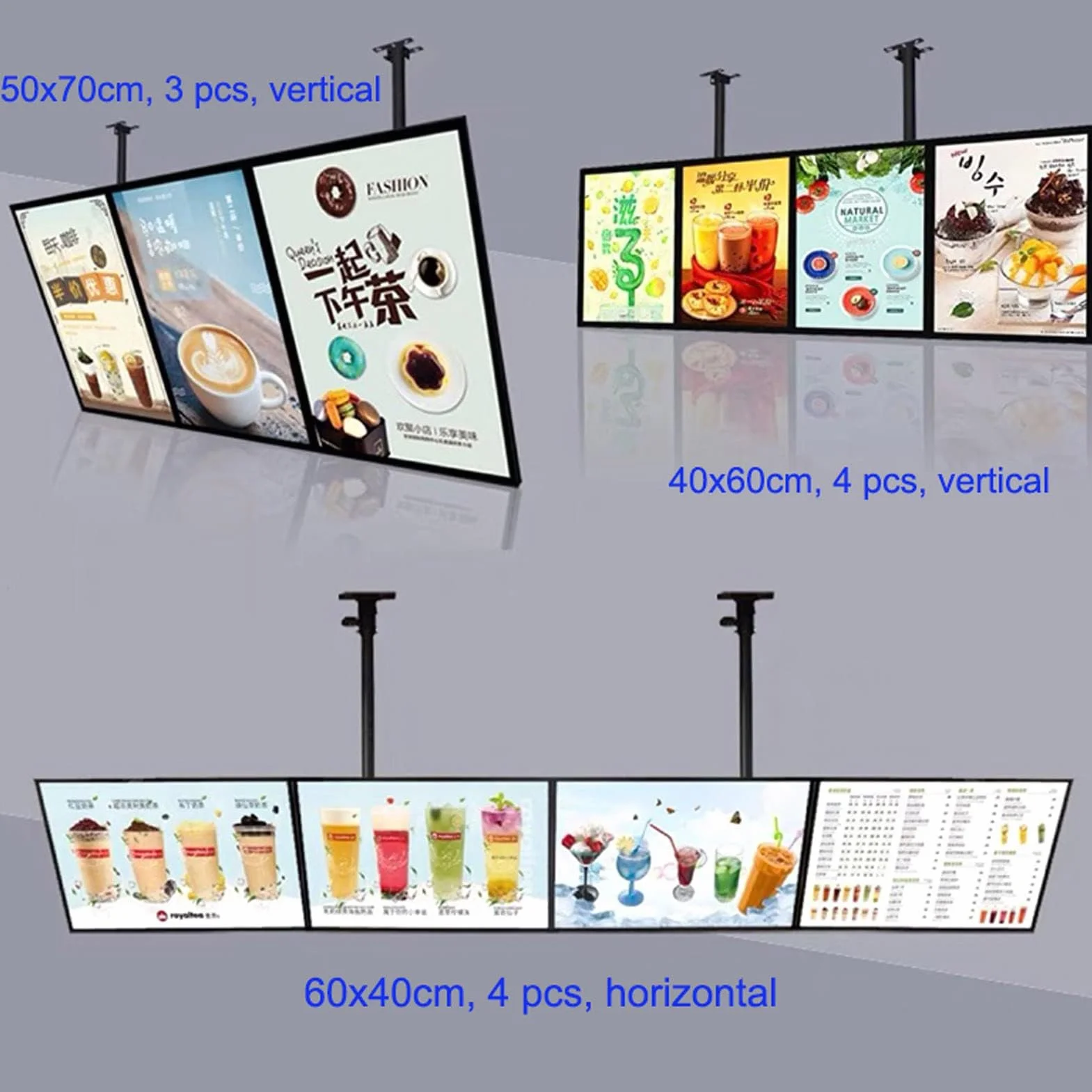 Kanduo Tablica Menu Restauracja LED 60x40cm Ultracienka Kaseta LED z Ramką Zatrzaskową Podświetlany Wyświetlacz Plakatowy Ramki Reklamowe 4 szt.