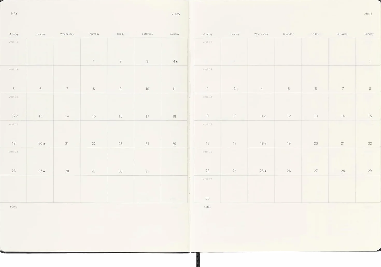 Moleskine Planer tygodniowy 12 miesięcy 2025 twarda okładka czarny 19 x 25 cm