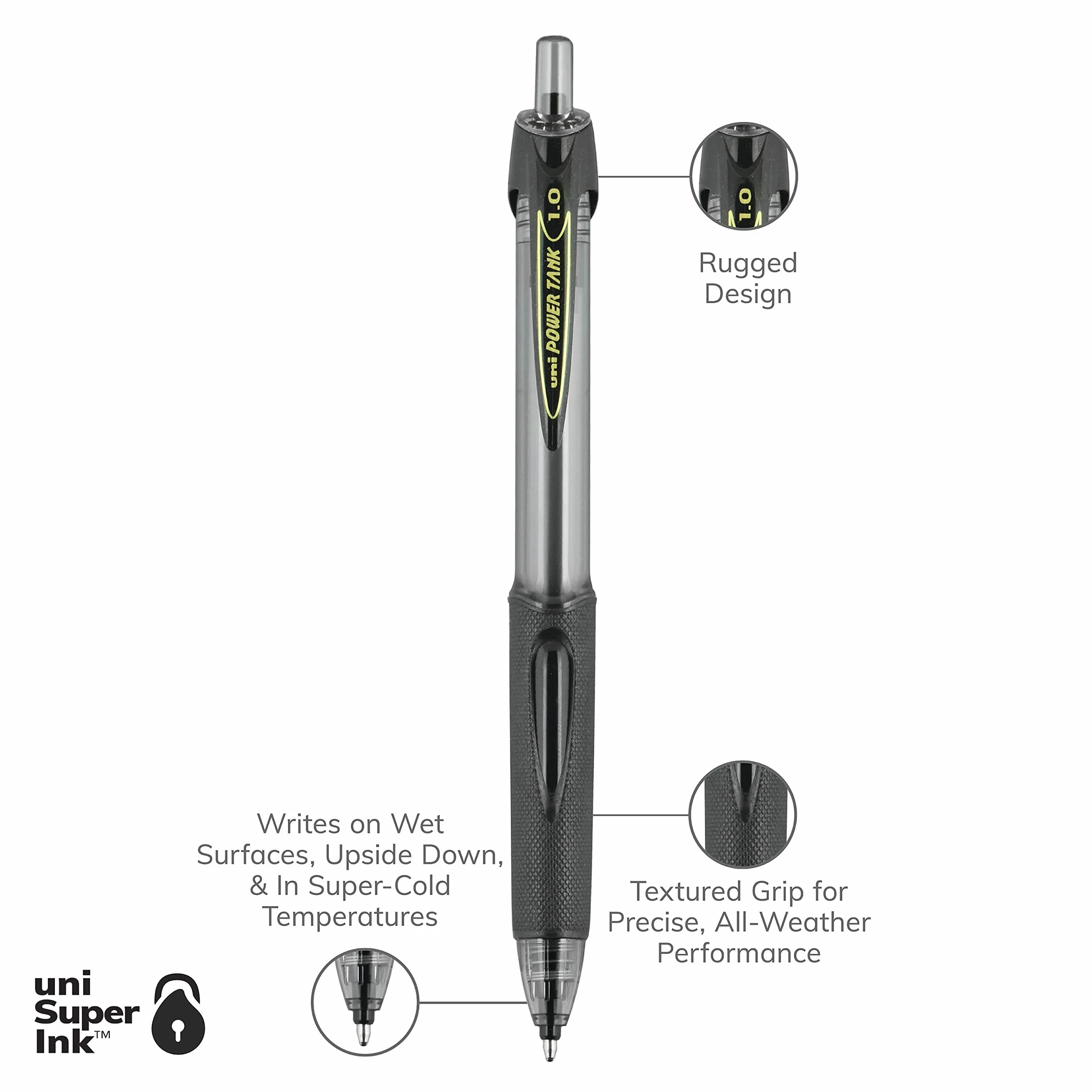 uni-ball PowerTank długopisy kulkowe 1,0 mm czarny atrament 12 sztuk
