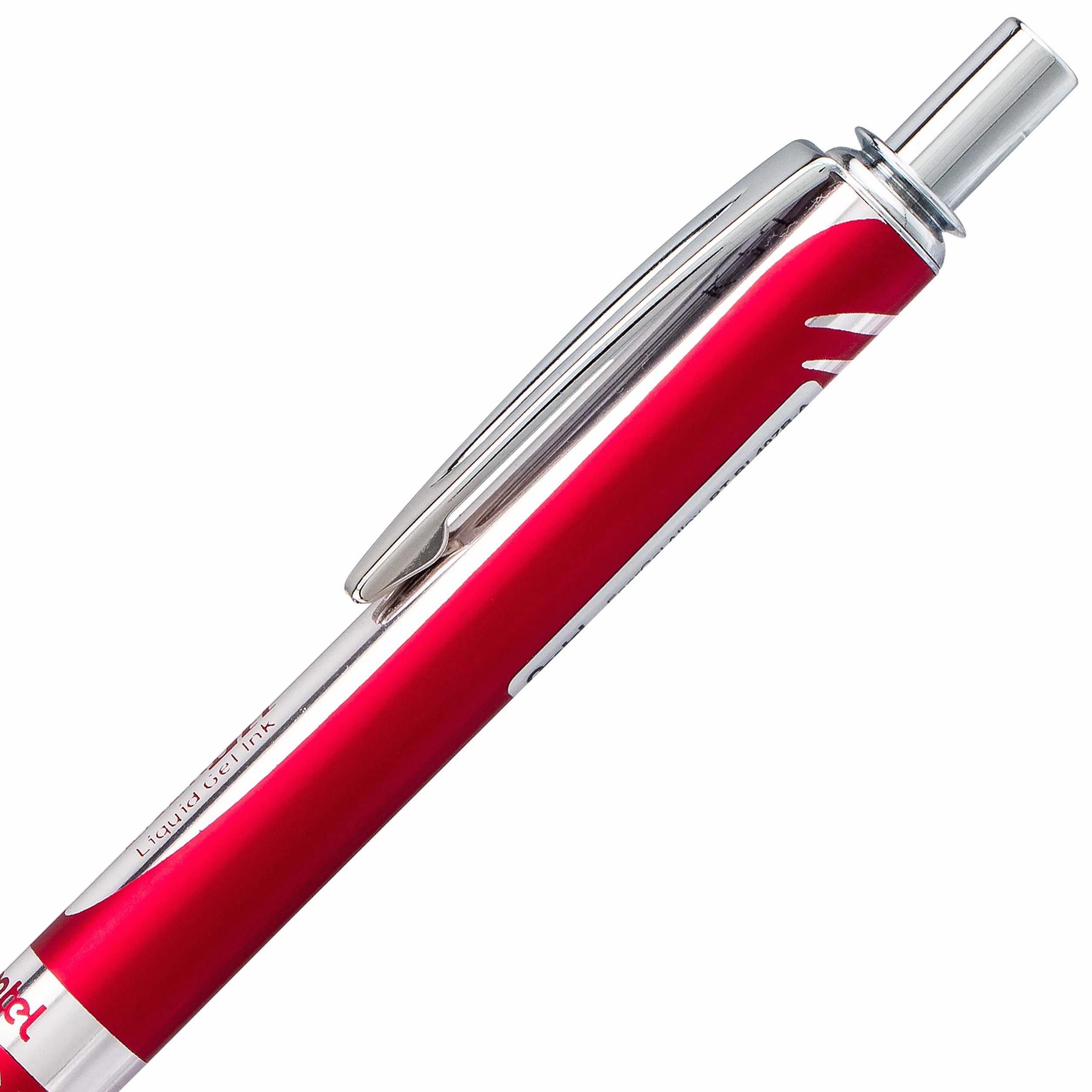 Pentel EnerGel Sterling BL407-A Długopis żelowy z mechanizmem obrotowym, metalowa obudowa, 0,35 mm, srebrny/czerwony