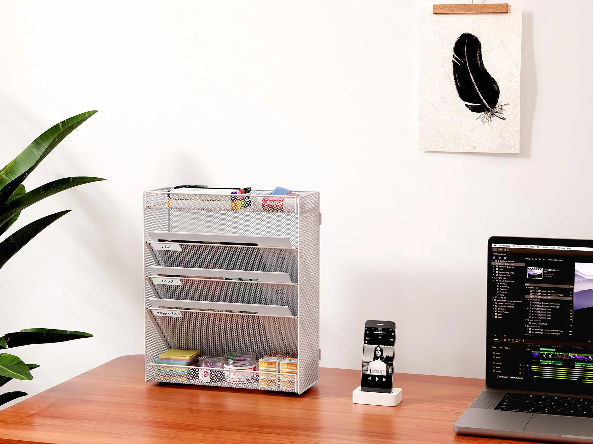 EasyPAG Uchwyt Ścienny na Dokumenty A4 5 Przedziały Metal Siatka,Ścienny Stojak na Pocztę,Wiszący Organizer na Dokumenty,Przechowywanie Czasopism do Biura & Domu,Biały
