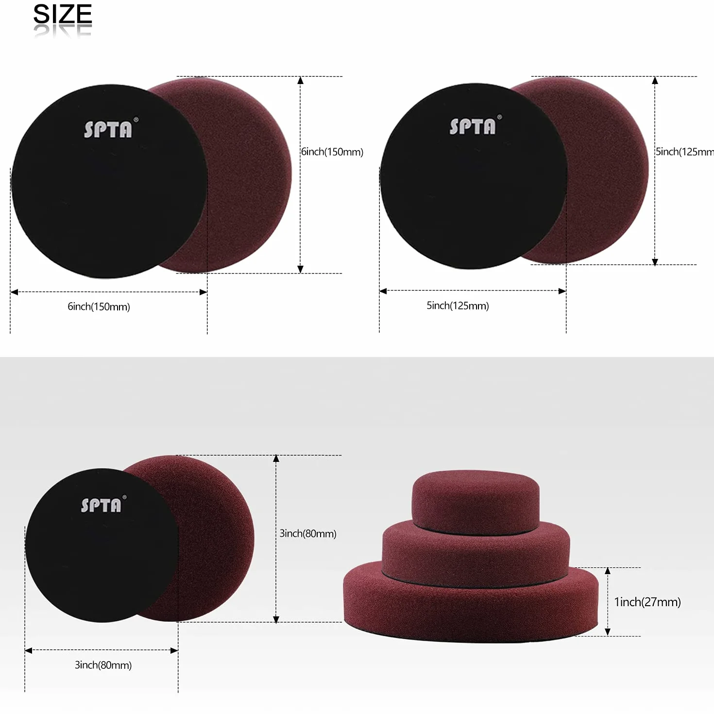SPTA Maszyna do polerowania, 125 mm/150 mm/180 mm, polerka ze zmienną prędkością, profesjonalny zestaw szlifierek 1200 W + gąbka do polerowania, zestaw akcesoriów, talerz polerski, tarcza wełniana, do