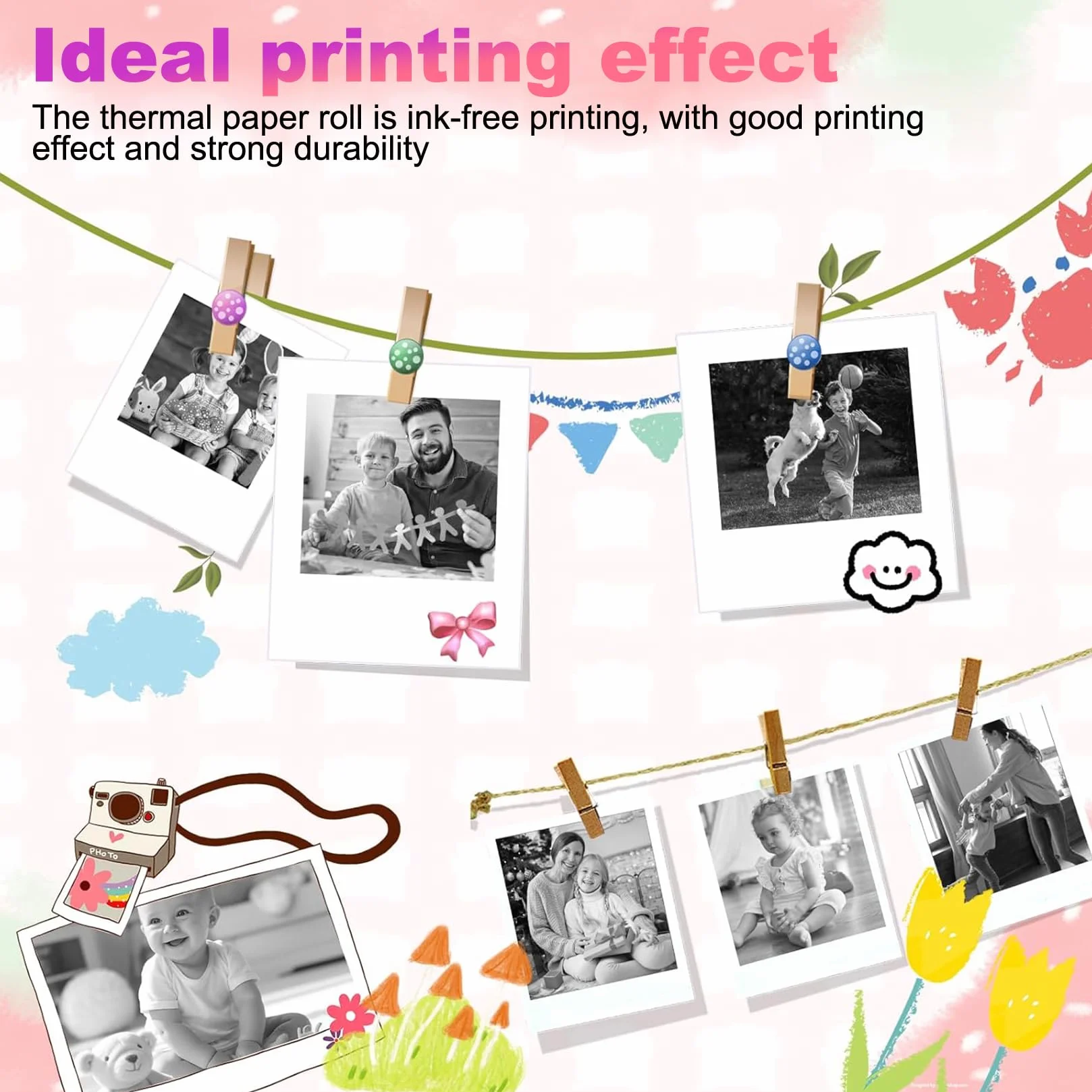 15 rolek papieru termicznego do kamery dziecięcej, do aparatu natychmiastowego, 57 mm x 25 mm, rolki termiczne, papier do uzupełniania, do aparatów natychmiastowych (łącznie 4,5 m długości)
