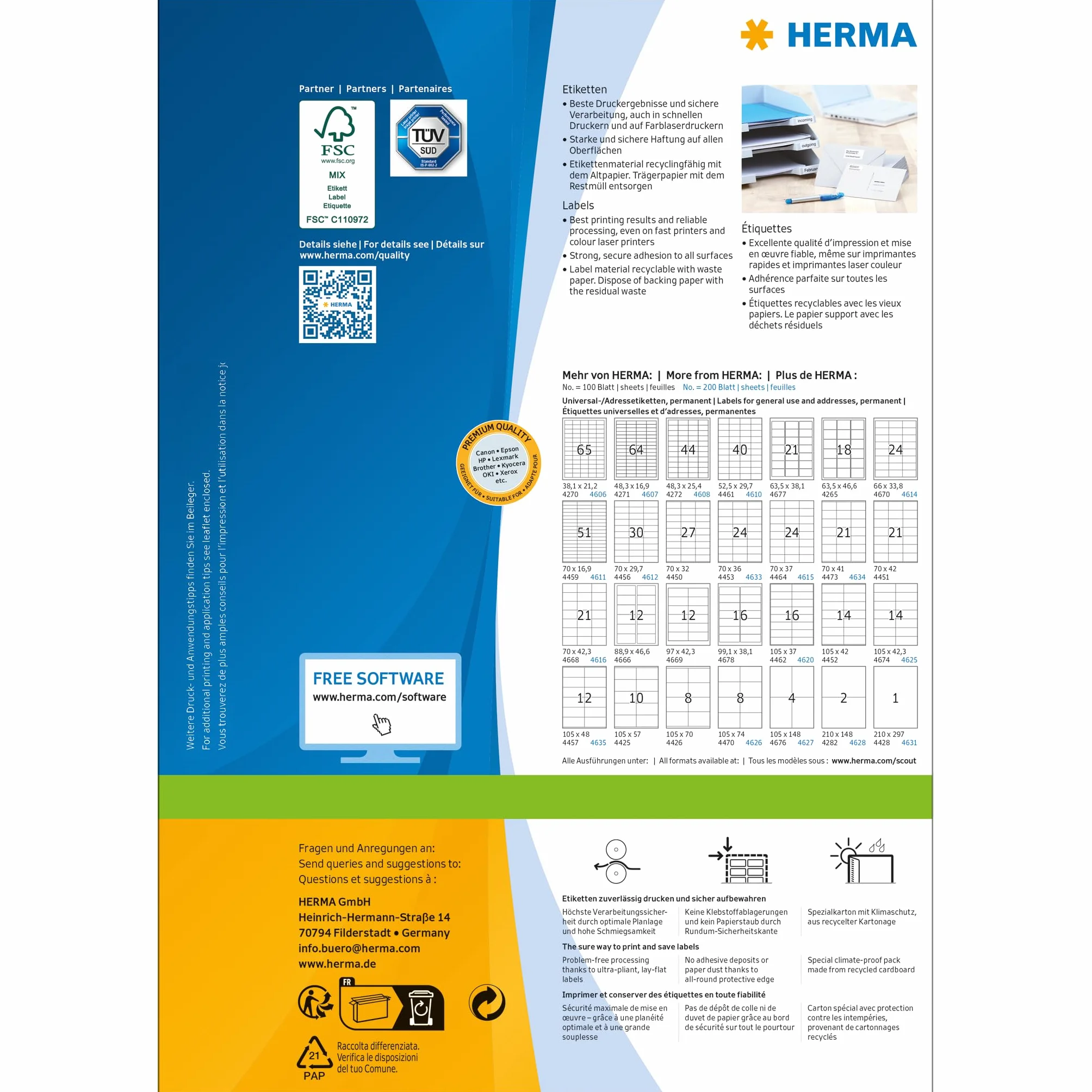 HERMA Samoprzylepne etykiety wielofunkcyjne 48,3 x 16,9 mm 100 arkuszy 6400 etykiet do drukarek laserowych