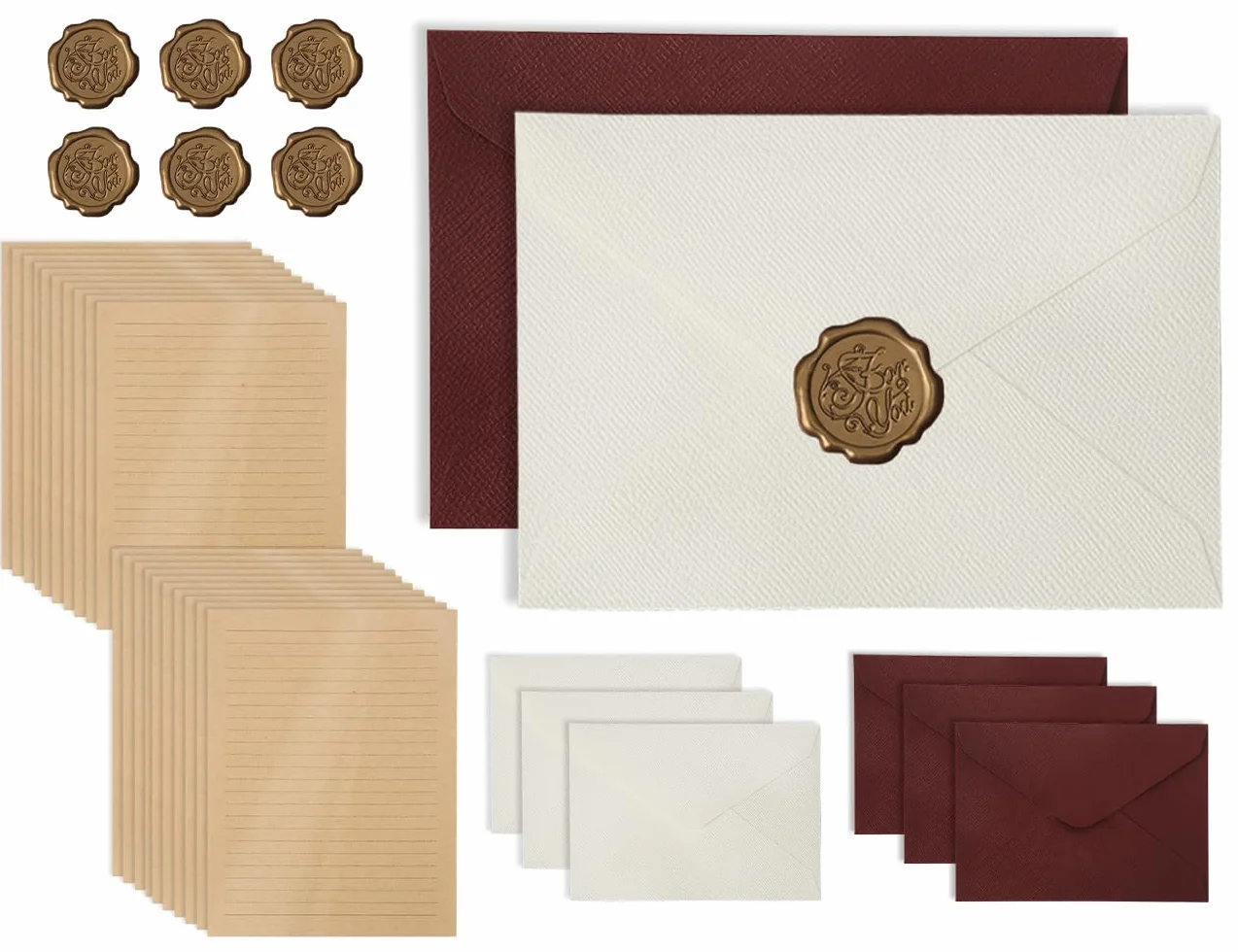 Zestaw papeterii vintage papier listowy lniana koperta pieczęć uszczelniająca