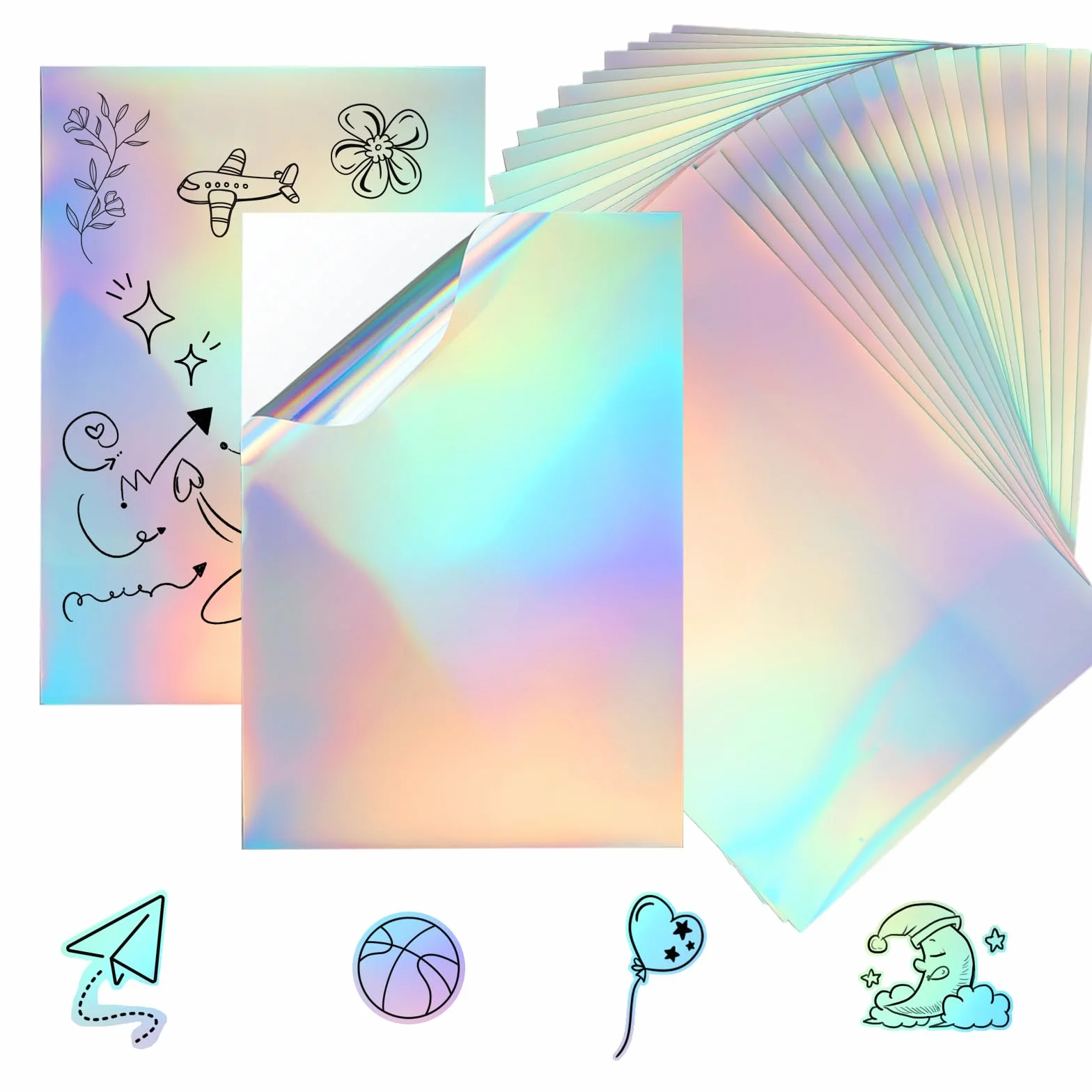 Atliberswo Premium folia holograficzna PET A4 - 20 arkuszy, przezroczysta folia laserowa z powłoką ochronną, do zastosowań przemysłowych i kreatywnych projektów