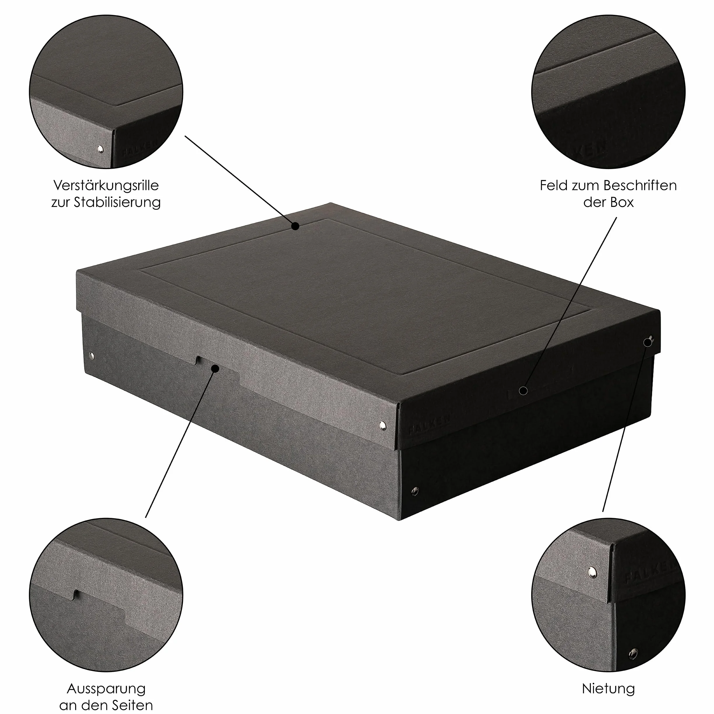 Falken PureBox Black Pudełko do przechowywania DIN A3 100 mm z recyklingu
