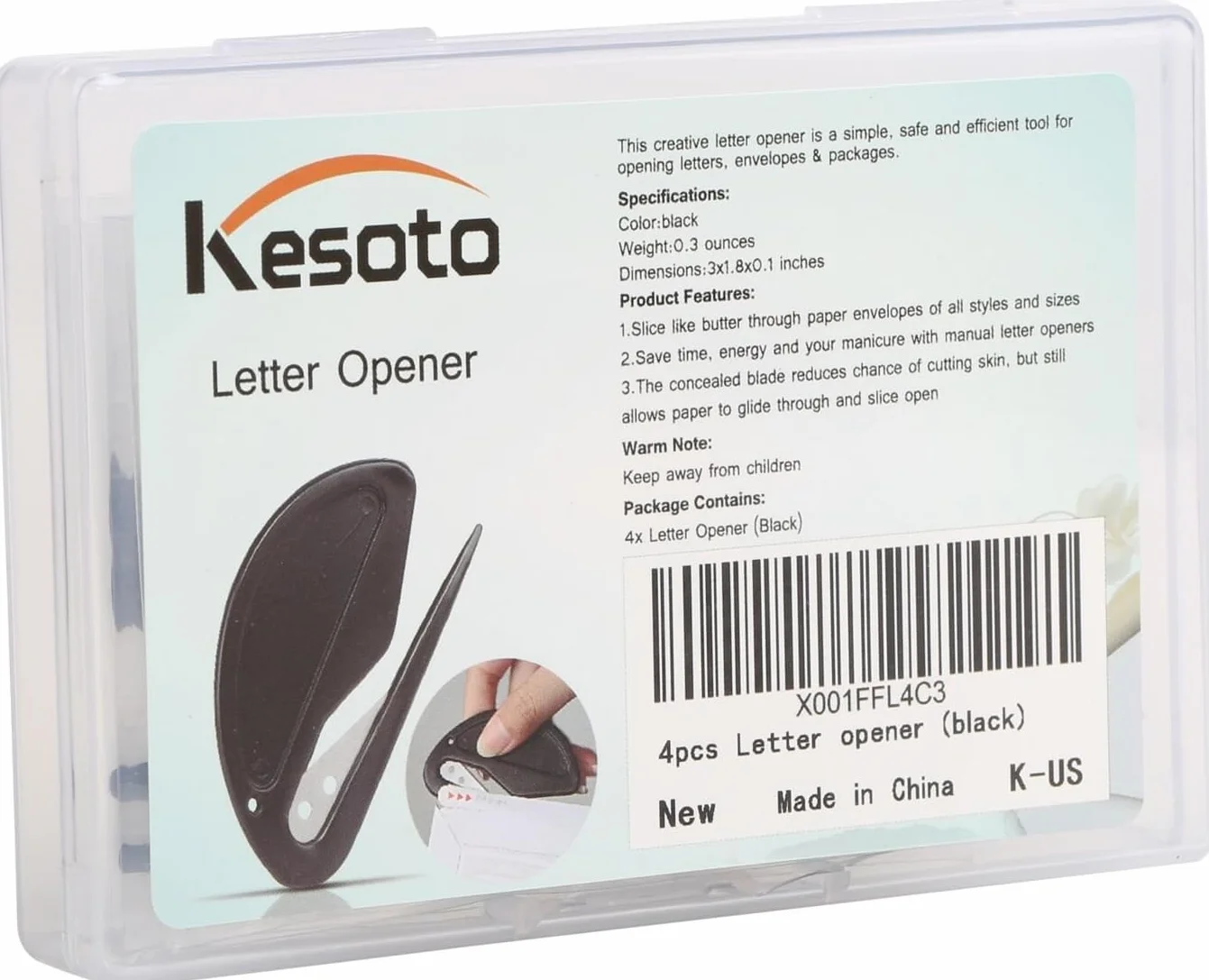 Kesote Otwieracz do listów z metalowym ostrzem i plastikowym uchwytem, 4 szt