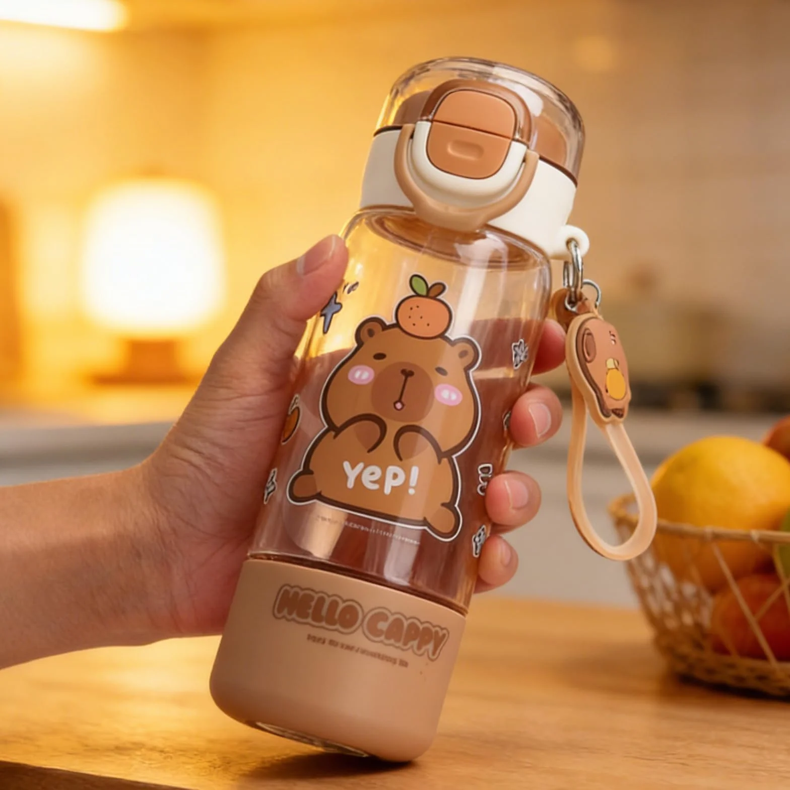 Capybara butelka na napoje, 510 ml, jedna butelka, trzy rodzaje picia, ze słomką, urocza butelka na wodę, do użytku na zewnątrz, dla dziewcząt, na co dzień