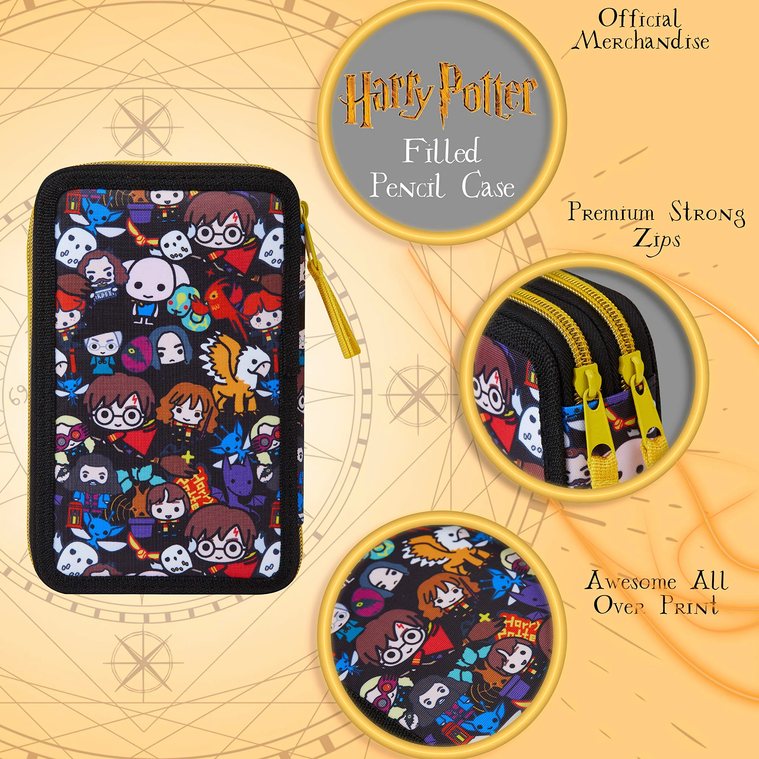 Harry Potter Piórnik dziecięcy z przegródką, Czarny aop, One Size