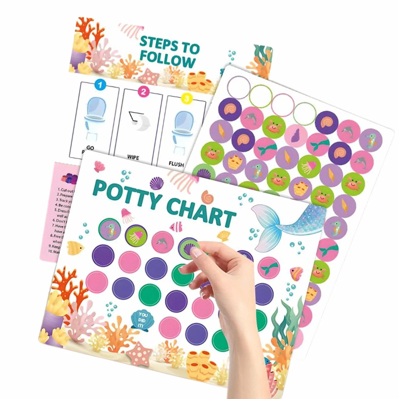 Potty Training Chart, interaktywny motywacyjny trener toaletowy, zabawny wykres naklejek na nagrodę, narzędzie rozwojowe dla dzieci, akcesoria dla dzieci w wieku 2-4 lat, dla dziewczynek, chłopców i