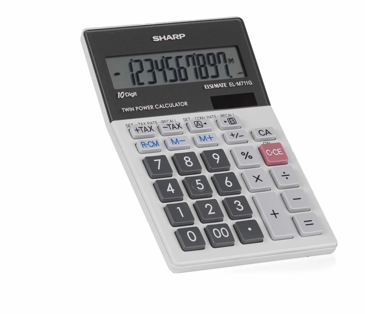 SHARP EL-M711 G kalkulator stołowy (10 cyfr, przelicznik walut, zasilany energią słoneczną i baterią) jasnoszary