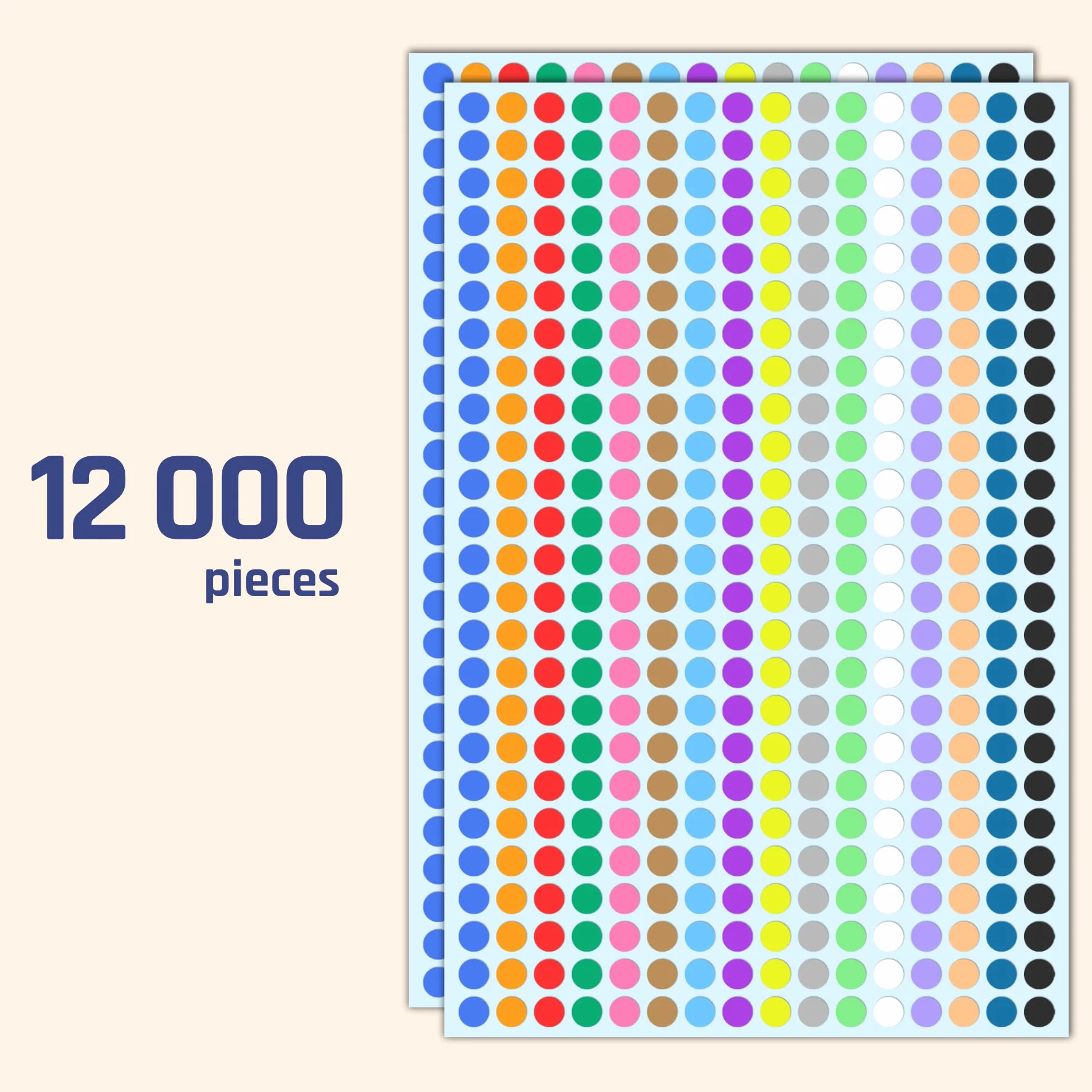 12 000 Sztuk, 8 mm – Naklejki Z Małymi Kolorowymi Kropkami, Okrągłe Etykiety Z Okrągłymi Kropki – 16 Różnych Kolorów